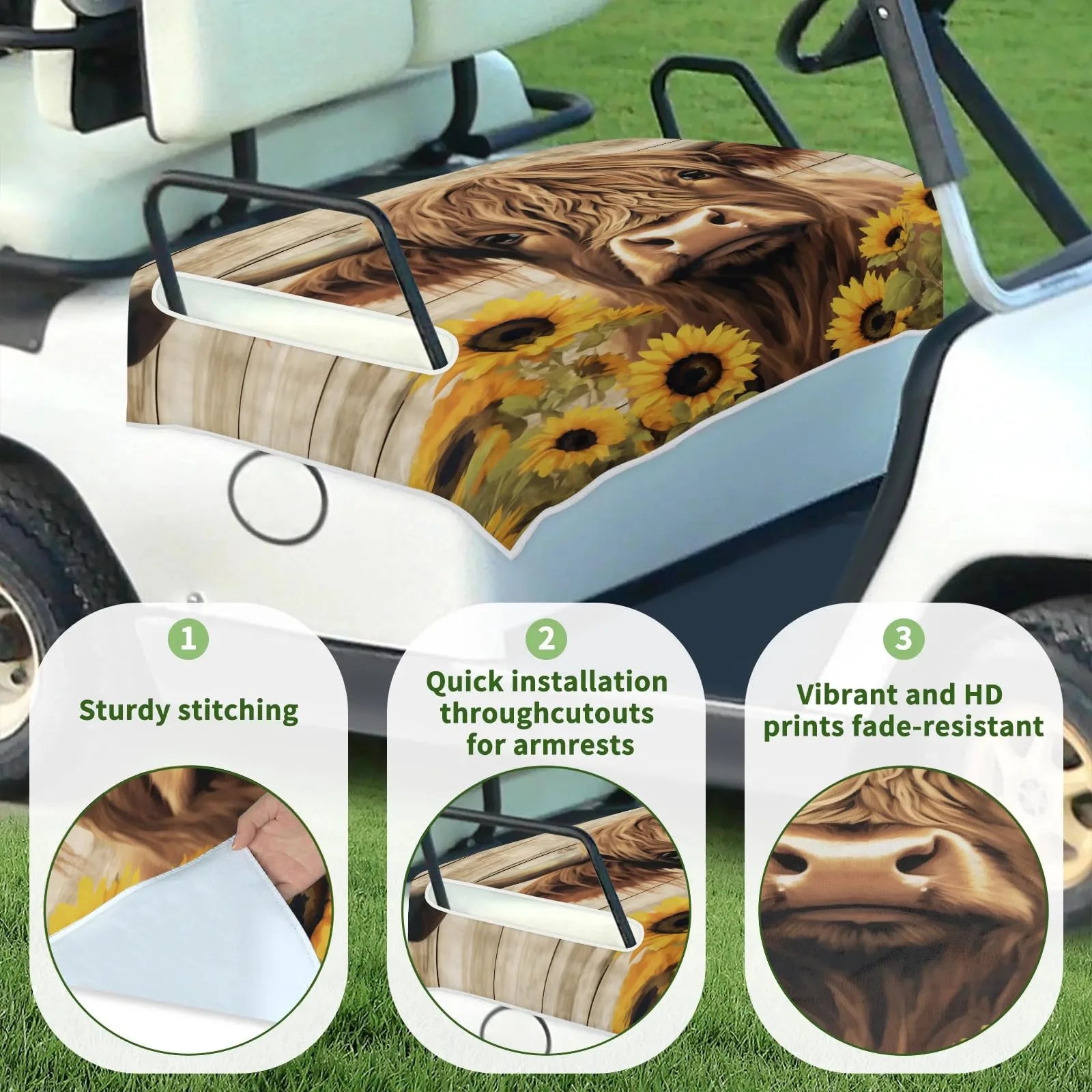 Tiveruda Highland Cow Golf Cart Seat Cover, 51 x 31 in image 3