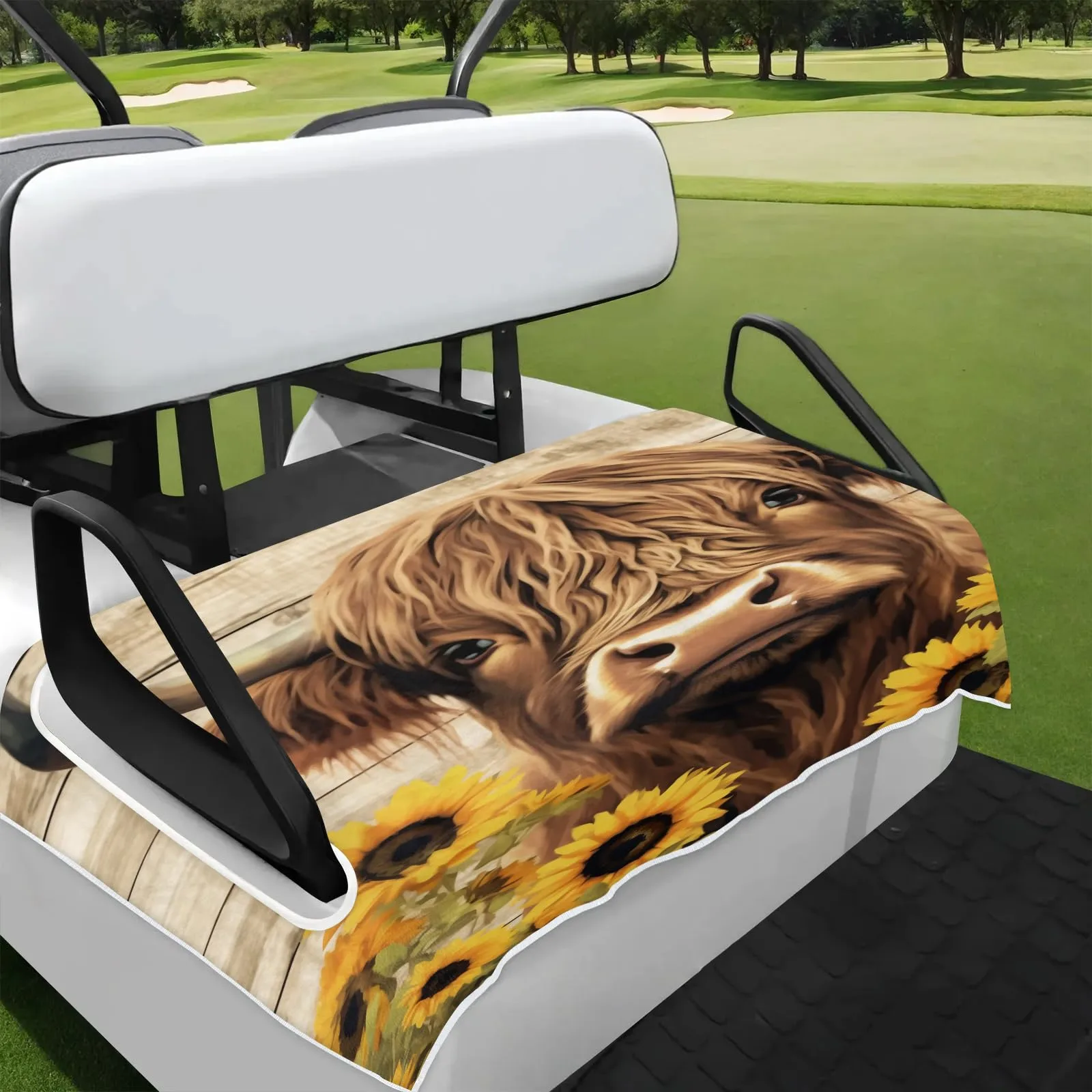 Tiveruda Highland Cow Golf Cart Seat Cover, 51 x 31 in