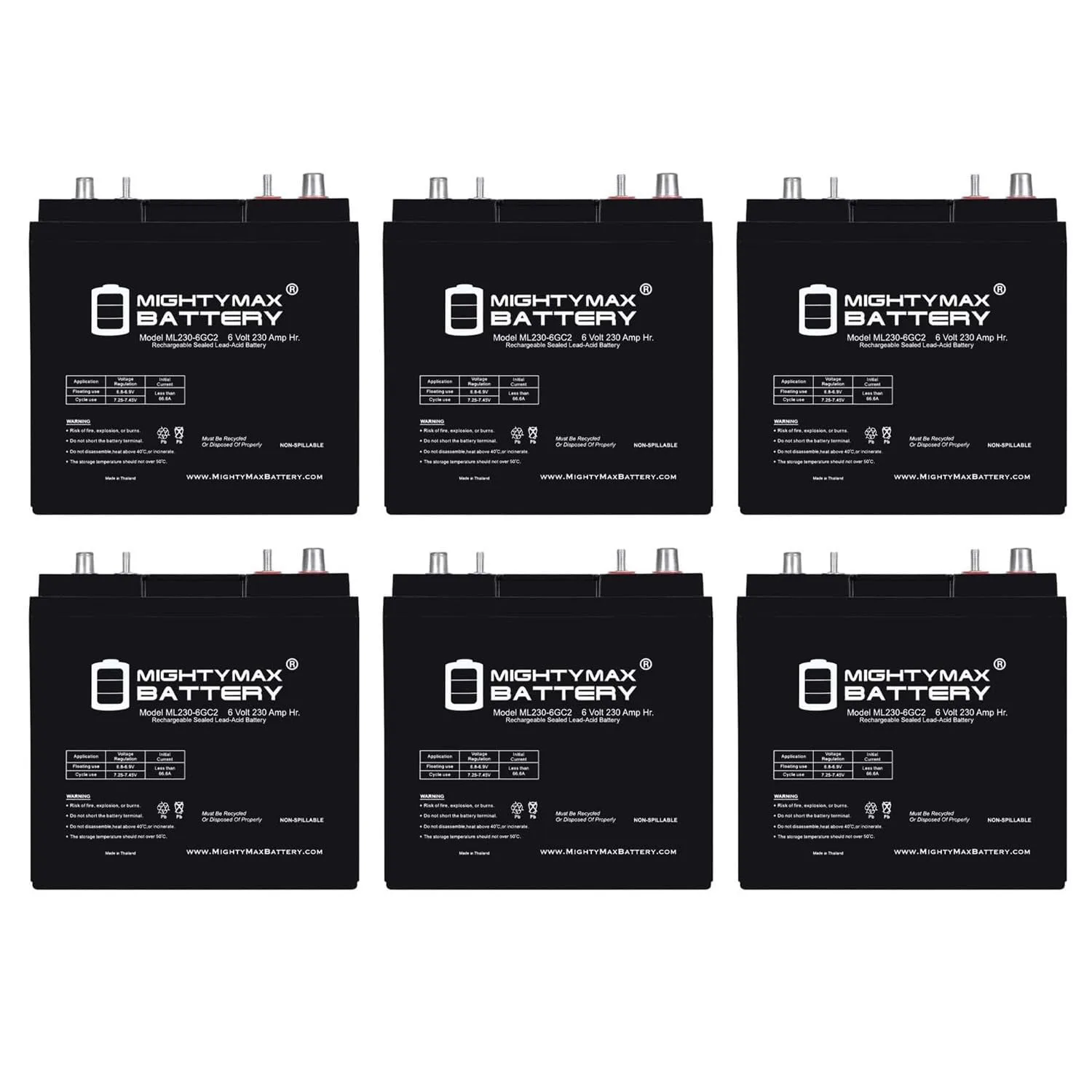 Mighty Max ML230-6GC2 6V 230Ah Dual-Terminal Golf Cart Battery (6-Pack)