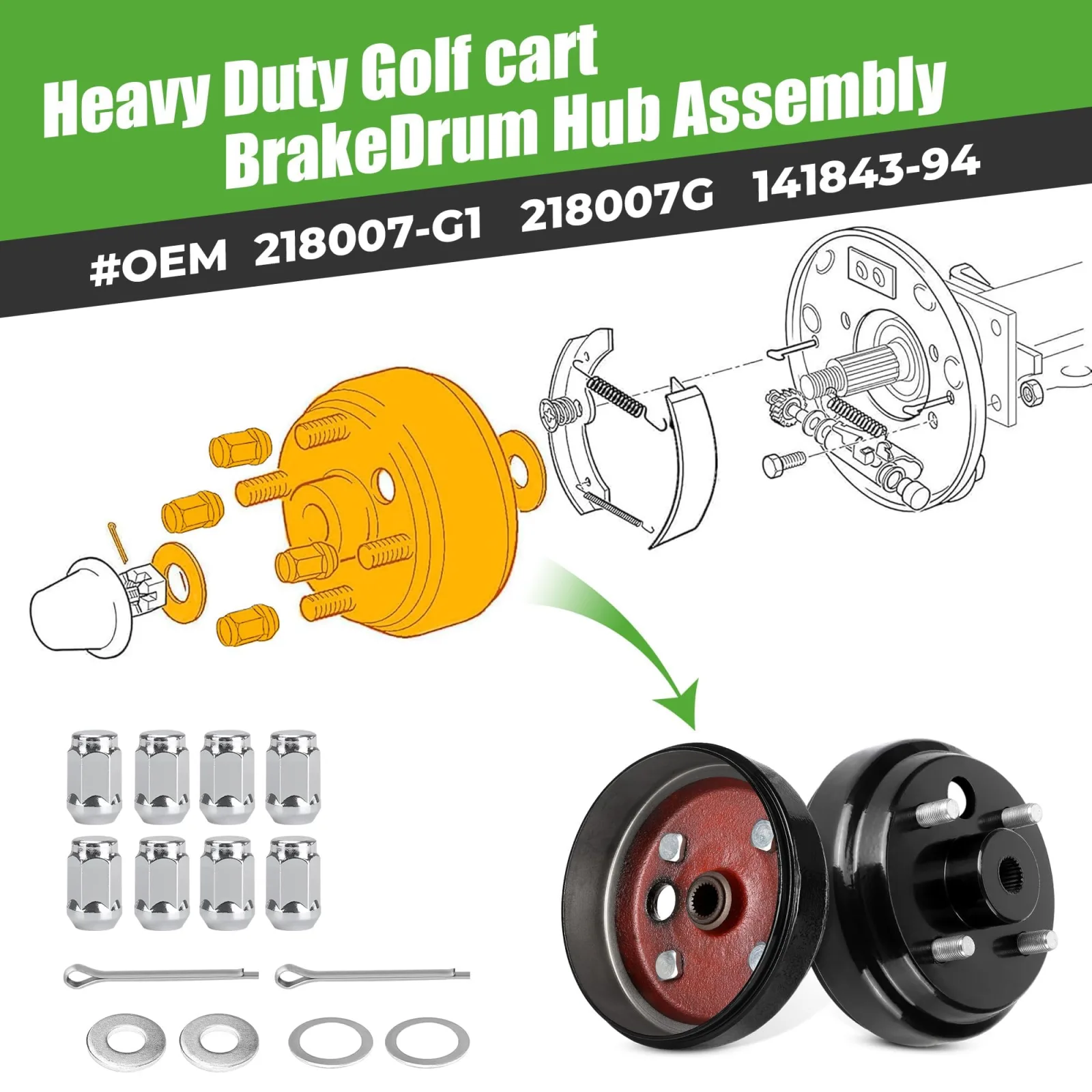 10L0L EZGO TXT Gas Brake Drum Assembly, 2-Pack image 3