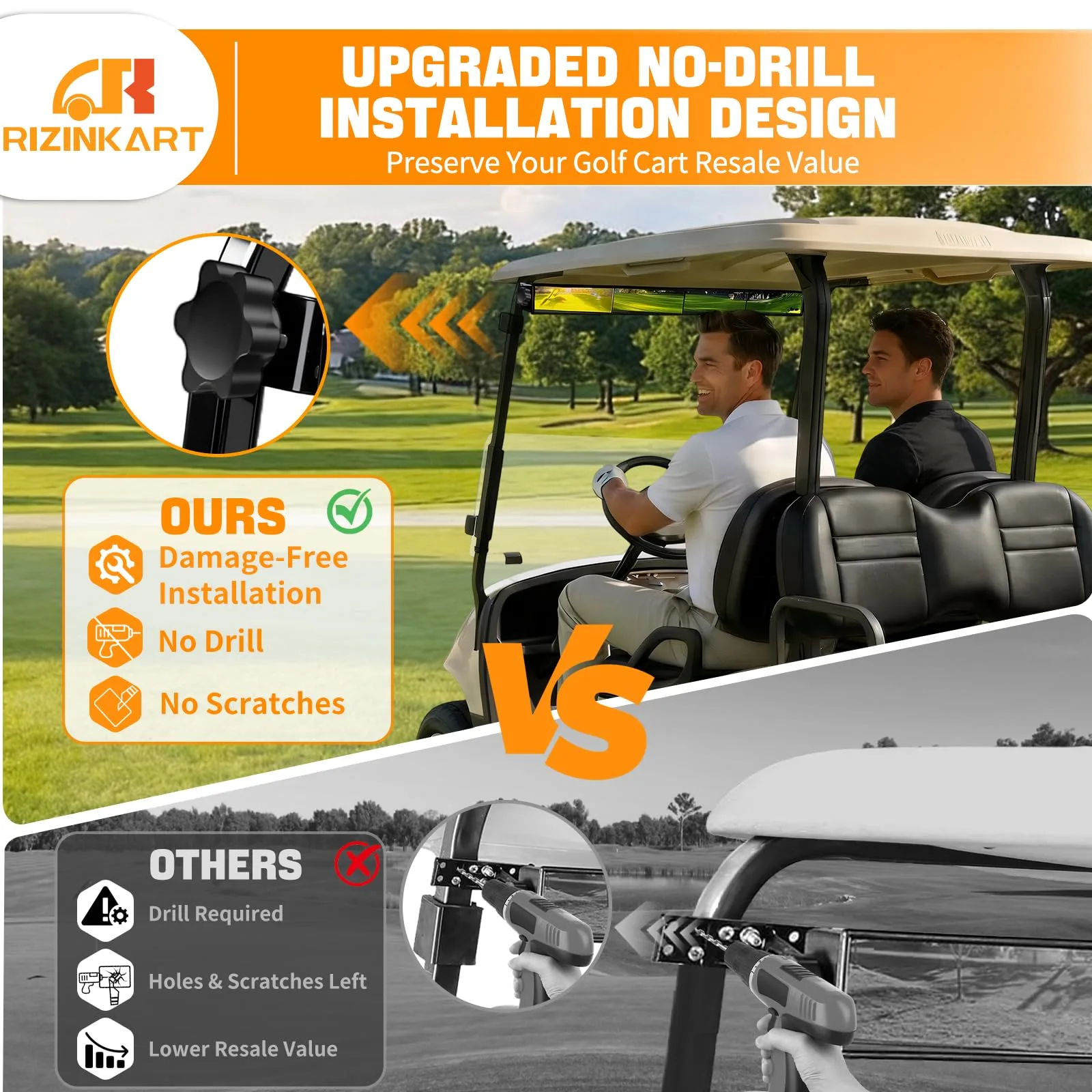 RIZINKART 4-Panel Golf Cart Rear View Mirror image 2
