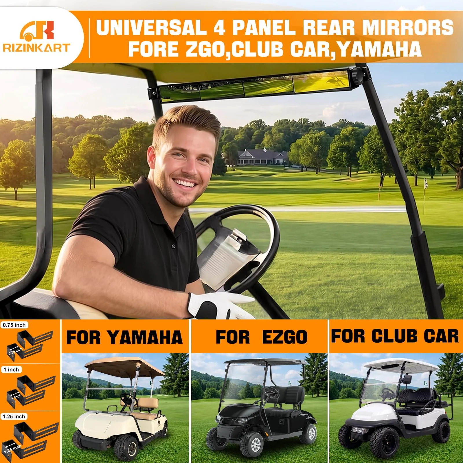 RIZINKART 4-Panel Golf Cart Rear View Mirror image 3