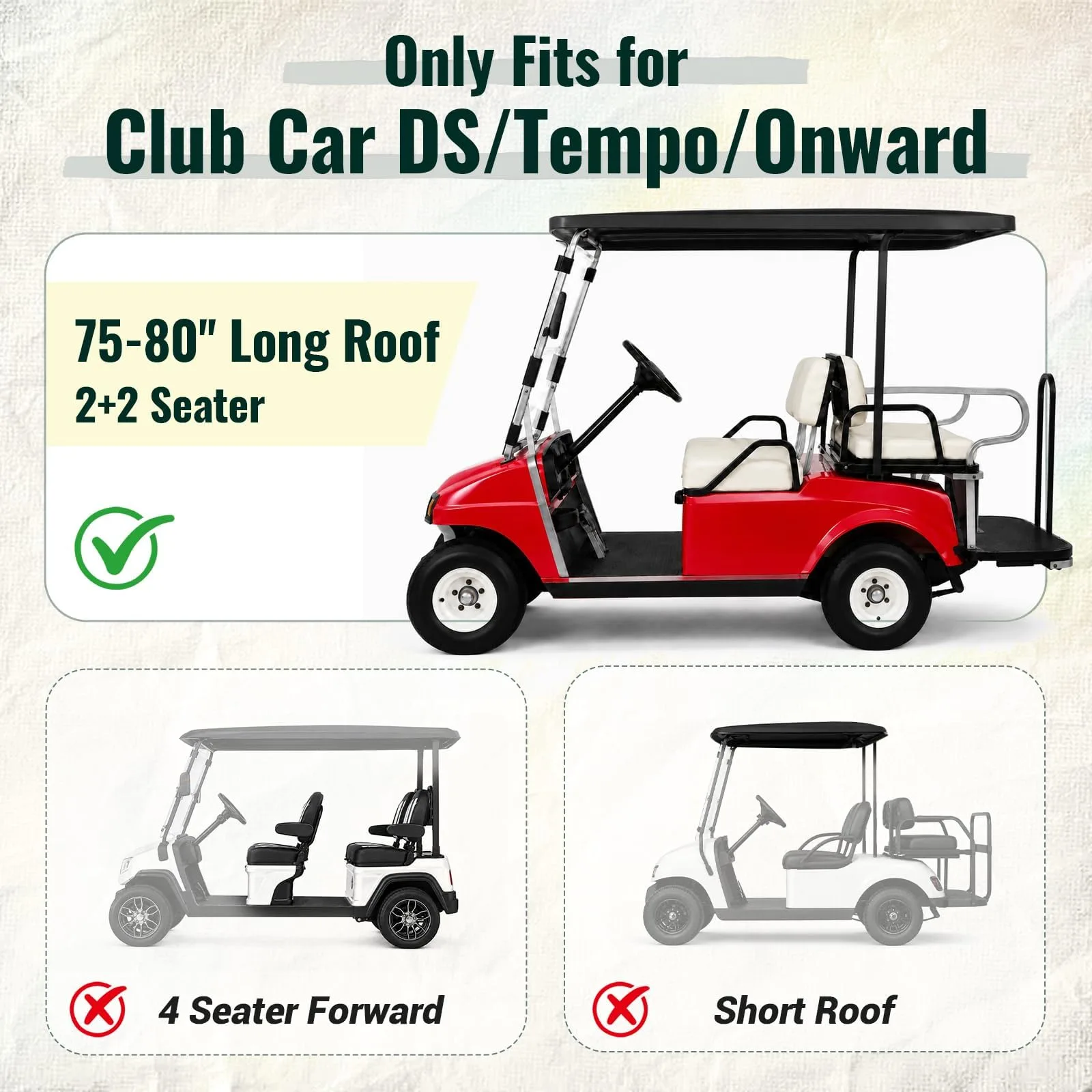 LUPPLE 80" Long-Roof Golf Cart Enclosure for Club Car DS/Tempo/Onward - YQ4+12B image 2