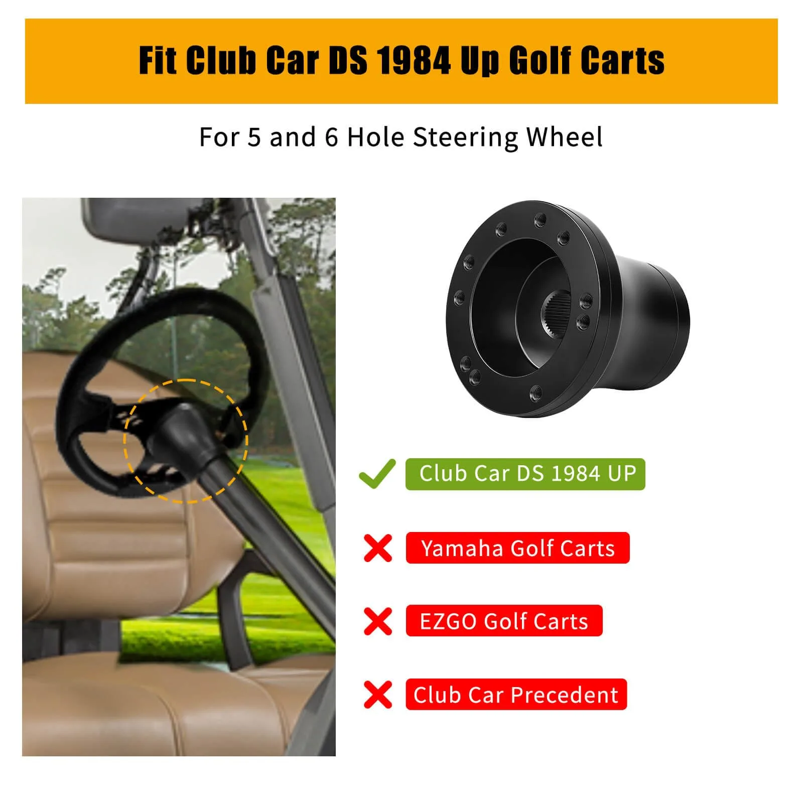 MOSNAI Steering Wheel Adapter Hub for Club Car DS (5/6-Hole) image 4