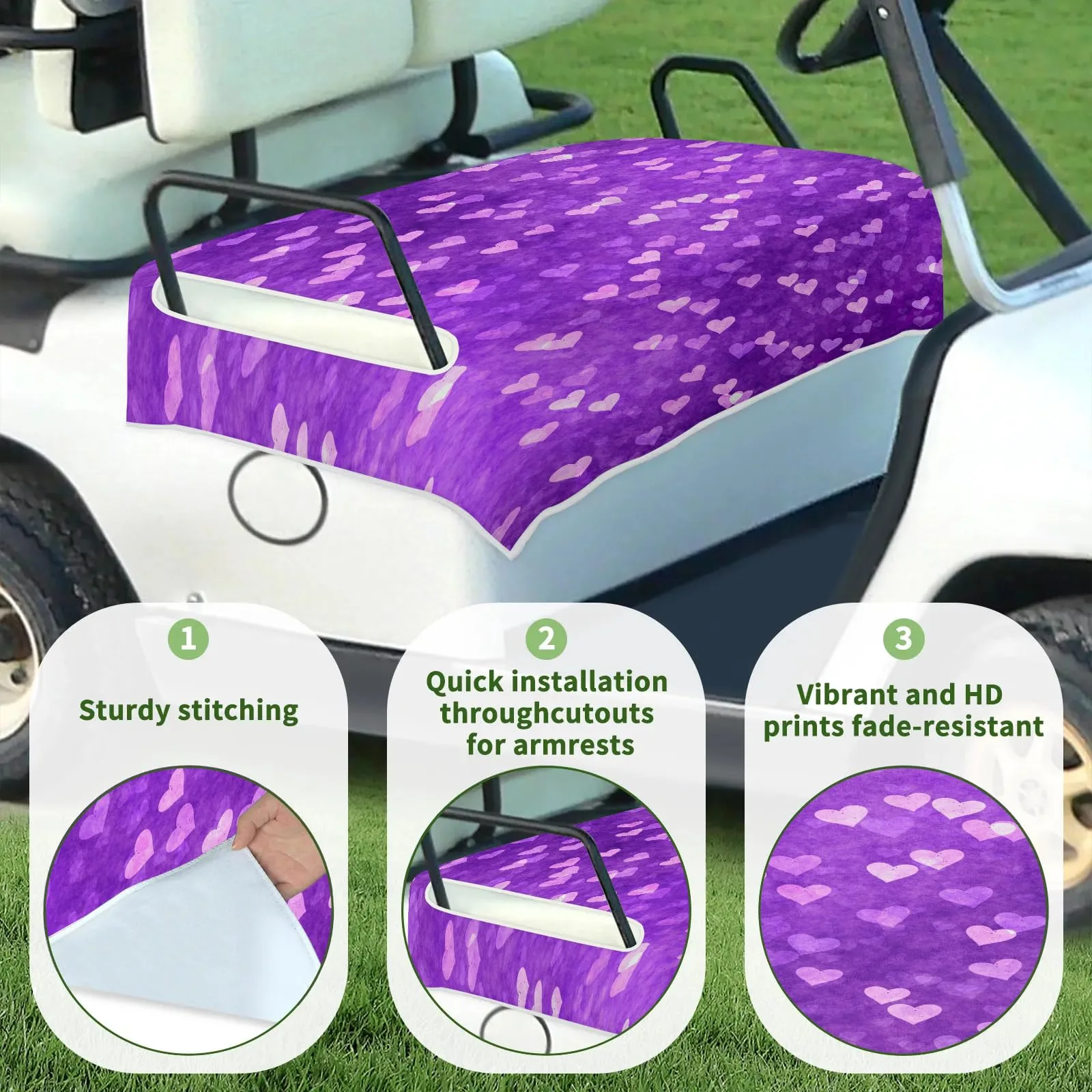 Tiveruda Heart Purple Golf Cart Seat Cover, 51 x 31 in image 3