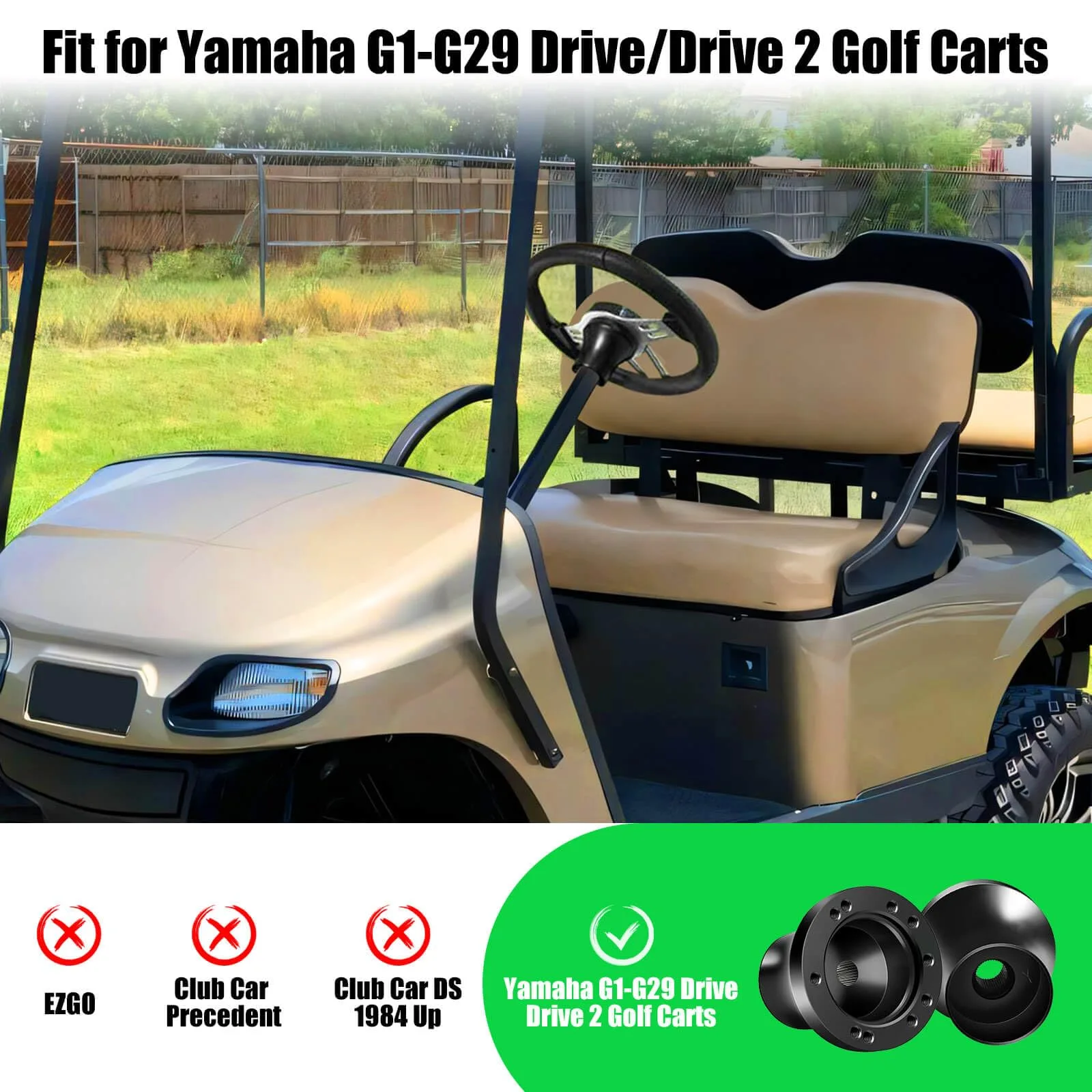 LEAPGOMAX Yamaha Golf Cart Steering Wheel and Adapter — Red PVC Leather image 4