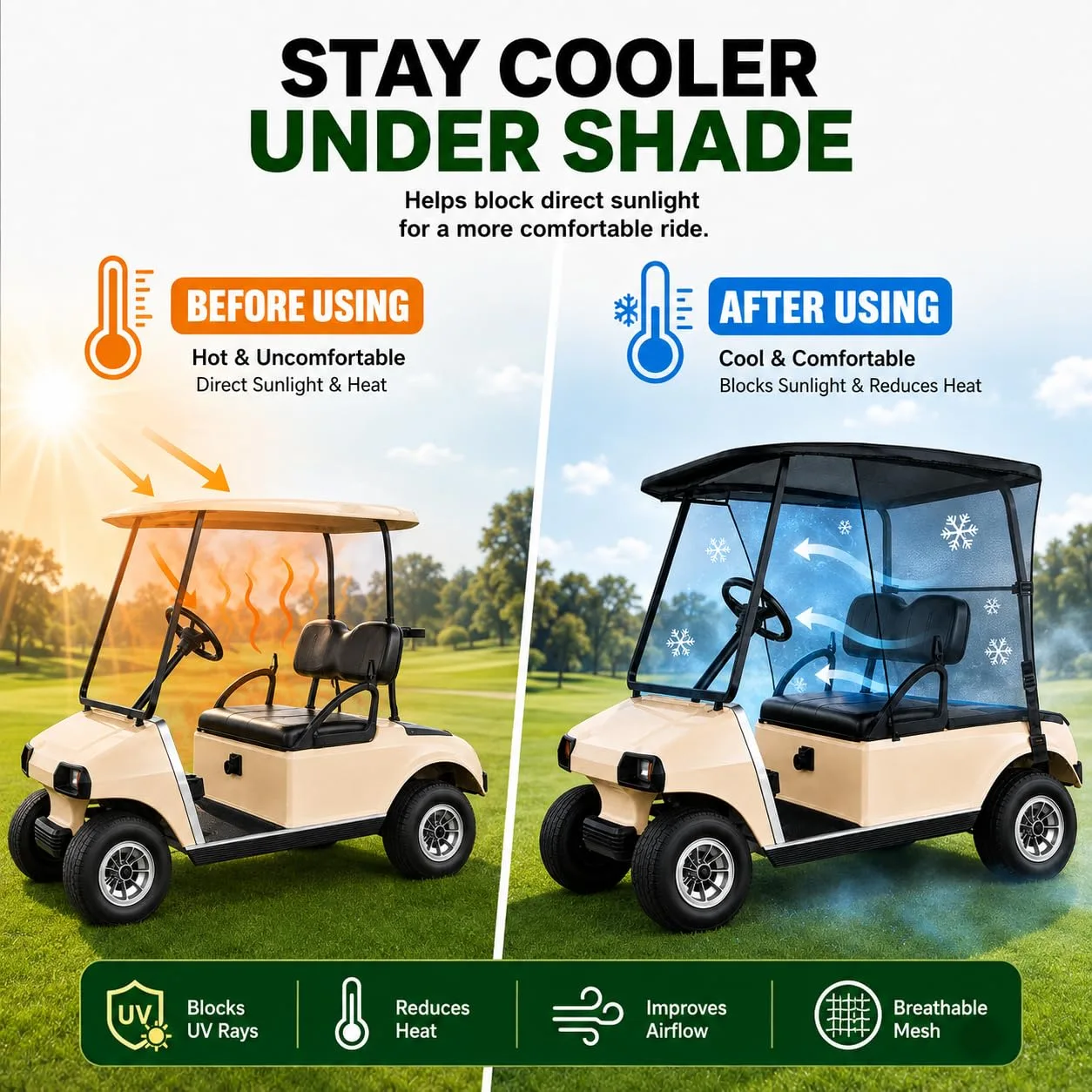 ovsor Golf Cart Sun Shade Cover for Club Car and E-Z-GO image 2
