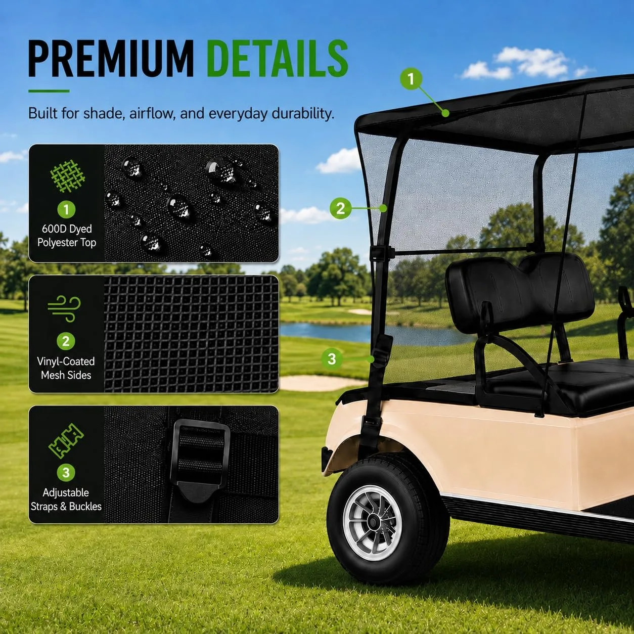 ovsor Golf Cart Sun Shade Cover for Club Car and E-Z-GO image 3
