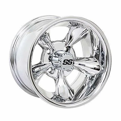 GTW 12x7 Chrome 5-Spoke Aluminum Golf Cart Wheel — 19-240