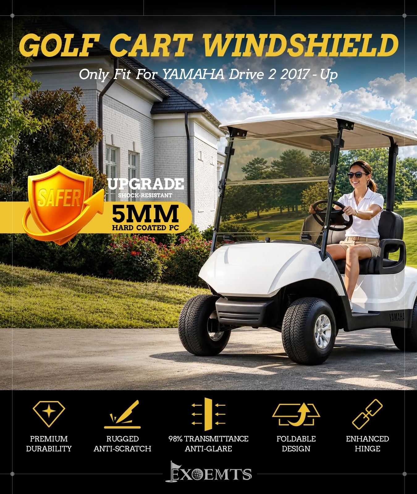 EXOEMTS Windshield for Yamaha Drive 2 Golf Cart image 2