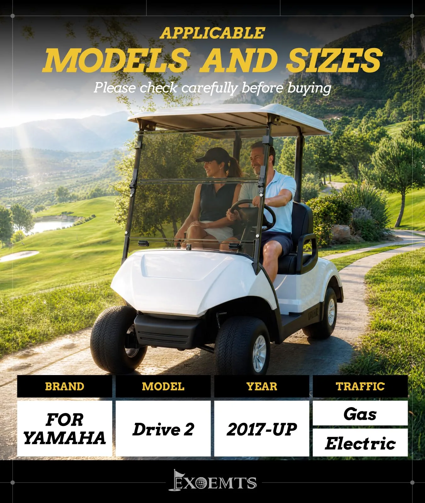 EXOEMTS Windshield for Yamaha Drive 2 Golf Cart image 3