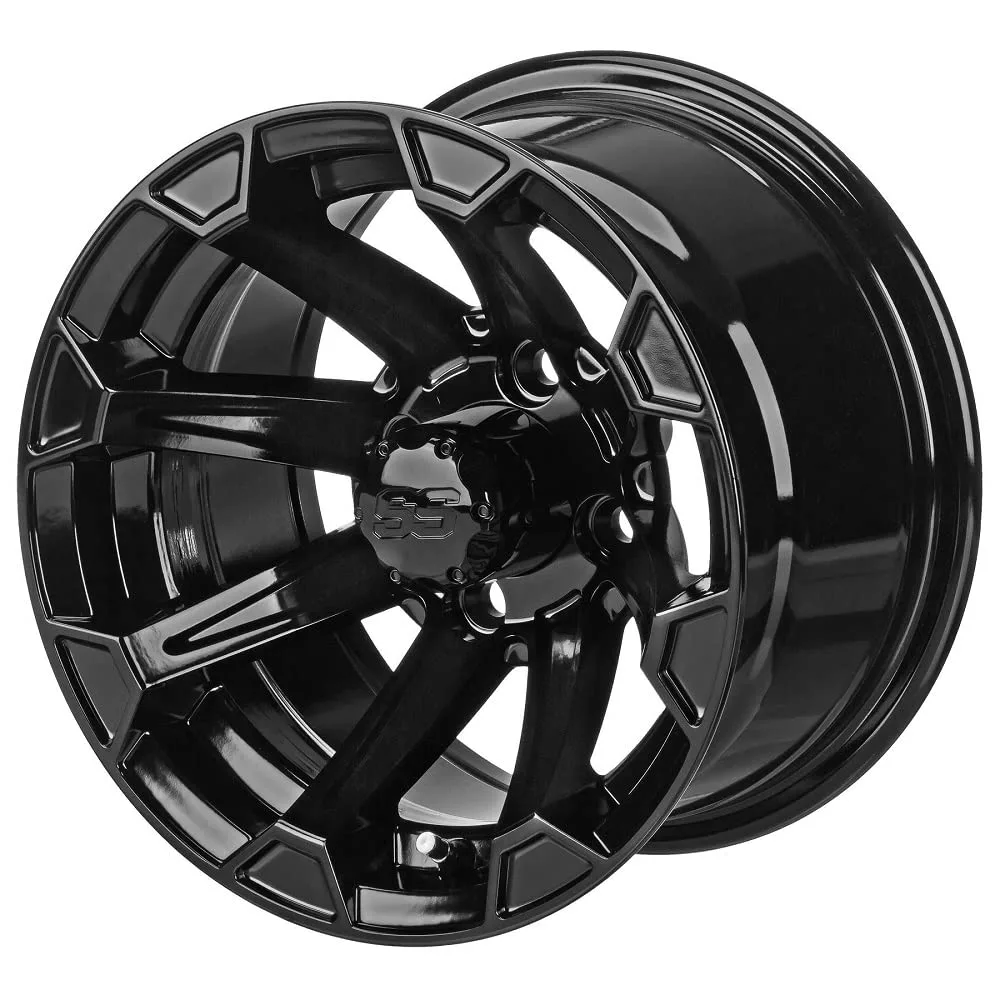 LSI Viking 12x7 Gloss Black Golf Cart Wheel Set image 2