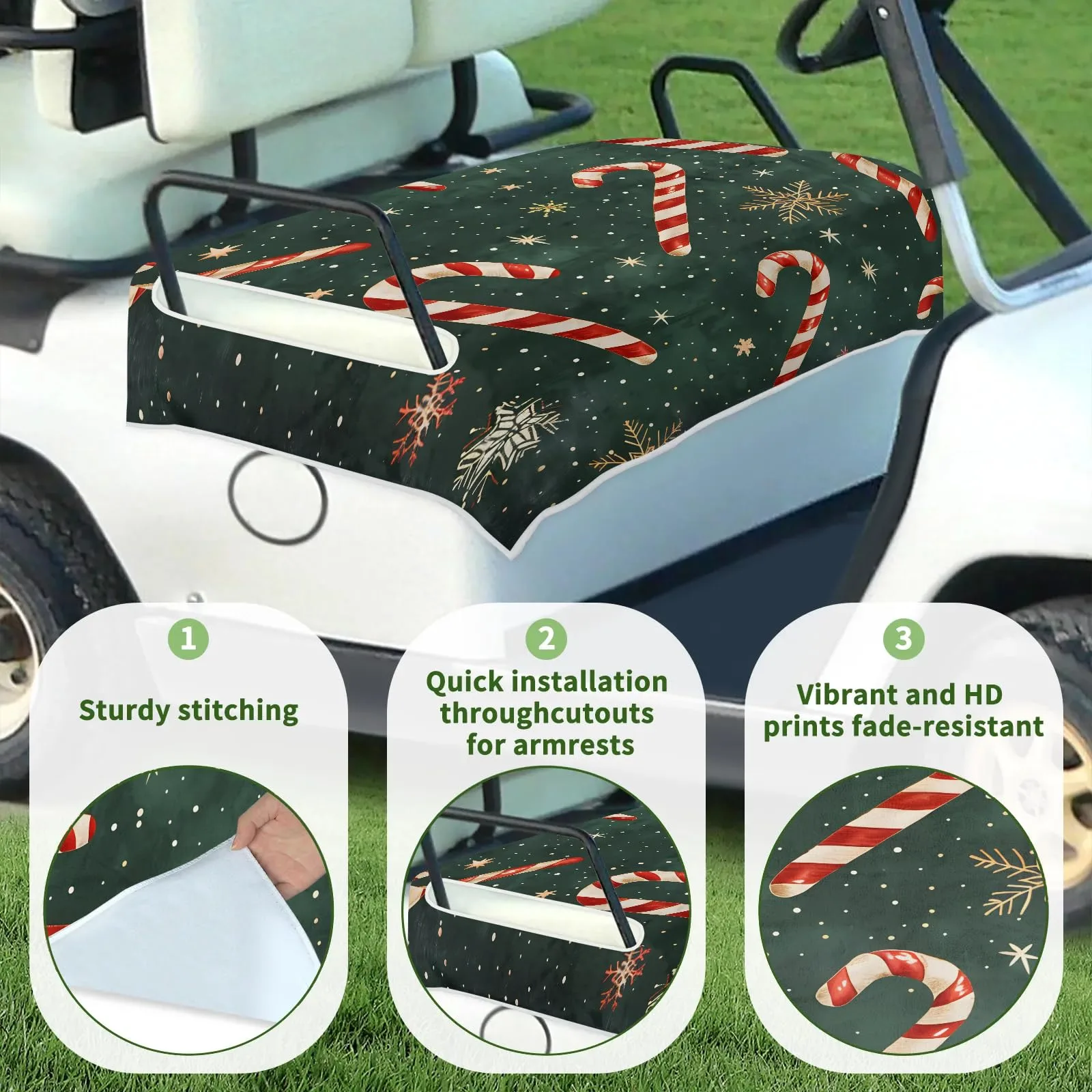 Tiveruda Candy Cane Golf Cart Seat Cover, 51 x 31 in. image 3