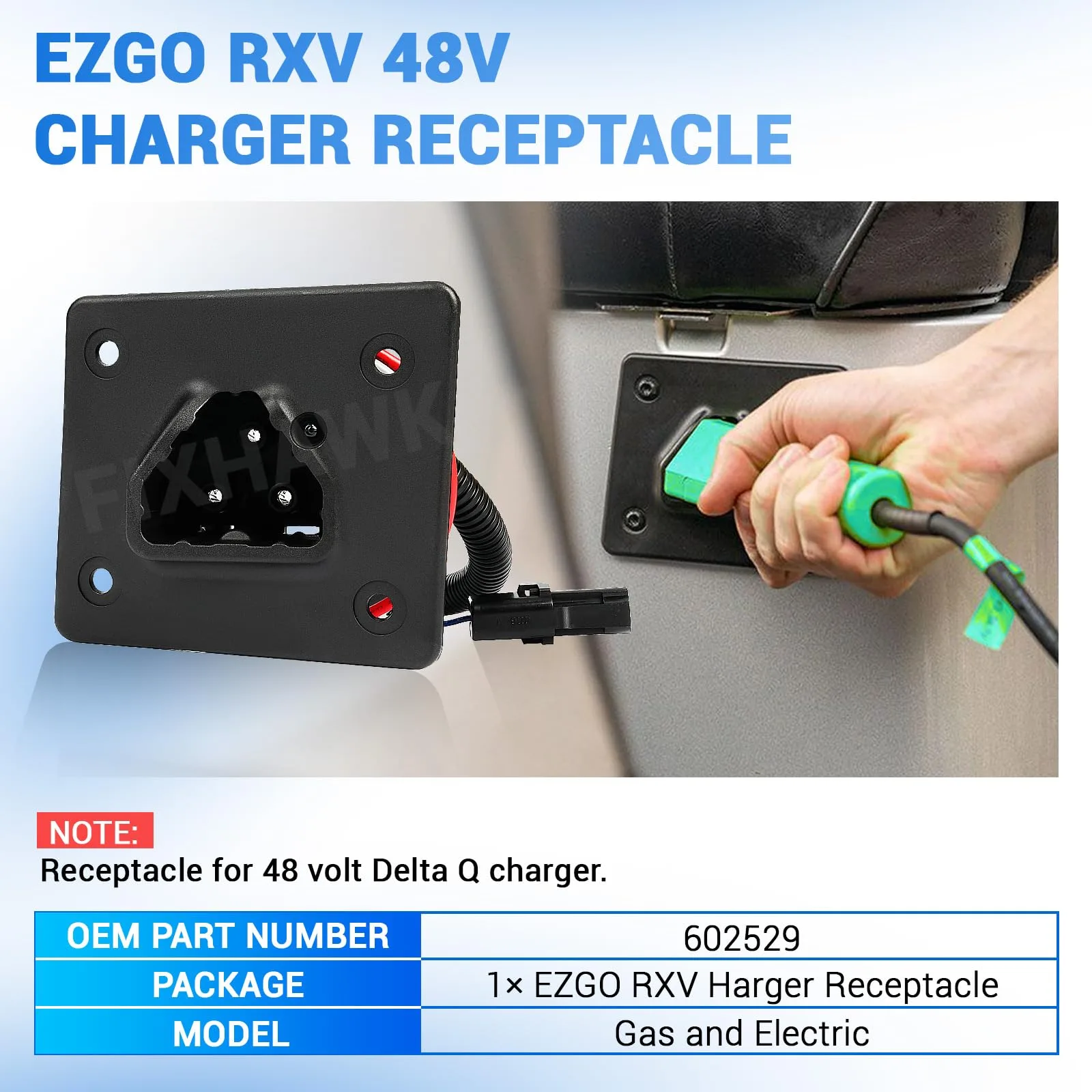 FIXHAWK 48V Charger Receptacle for E-Z-GO RXV image 4