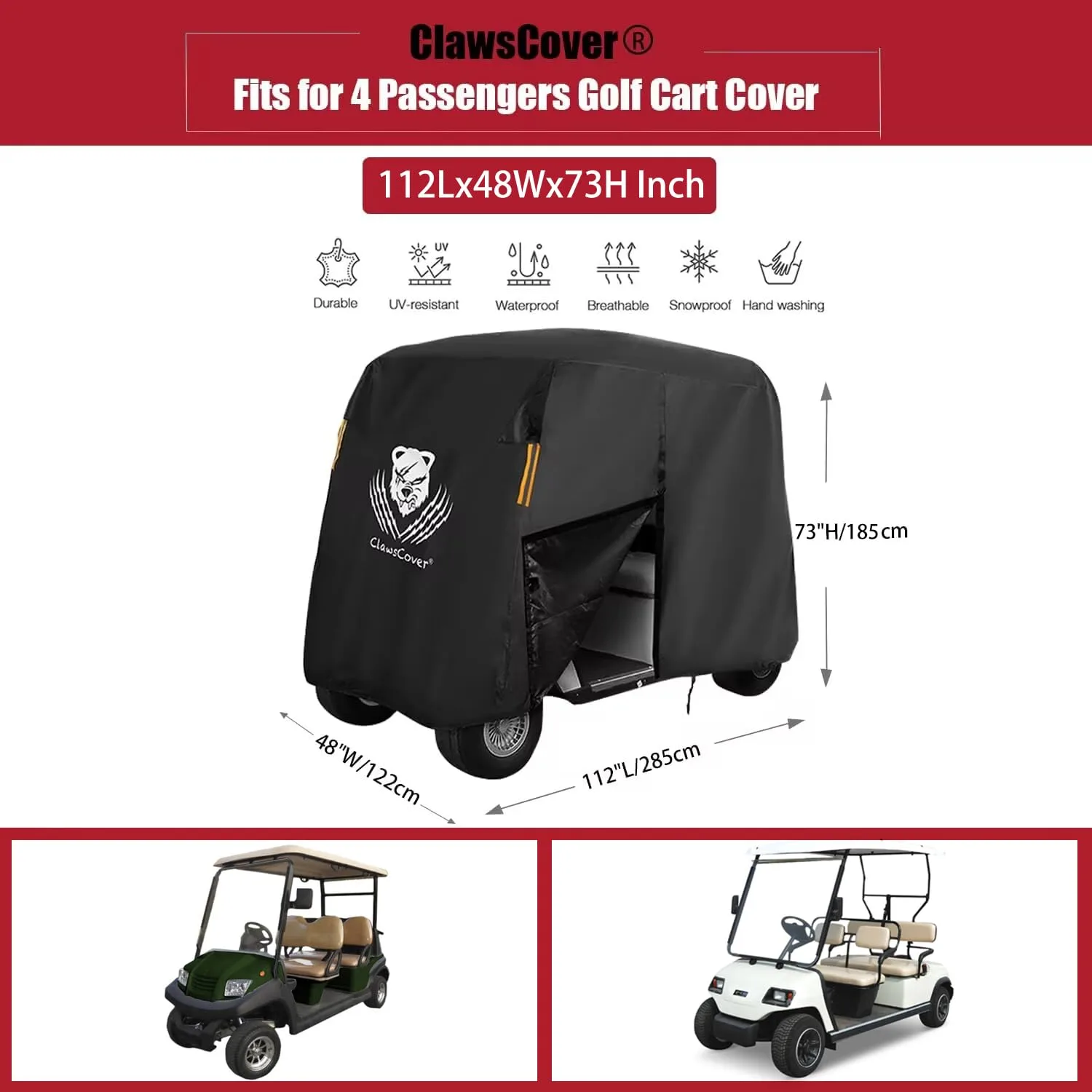 ClawsCover 4-Passenger Waterproof Golf Cart Cover image 4