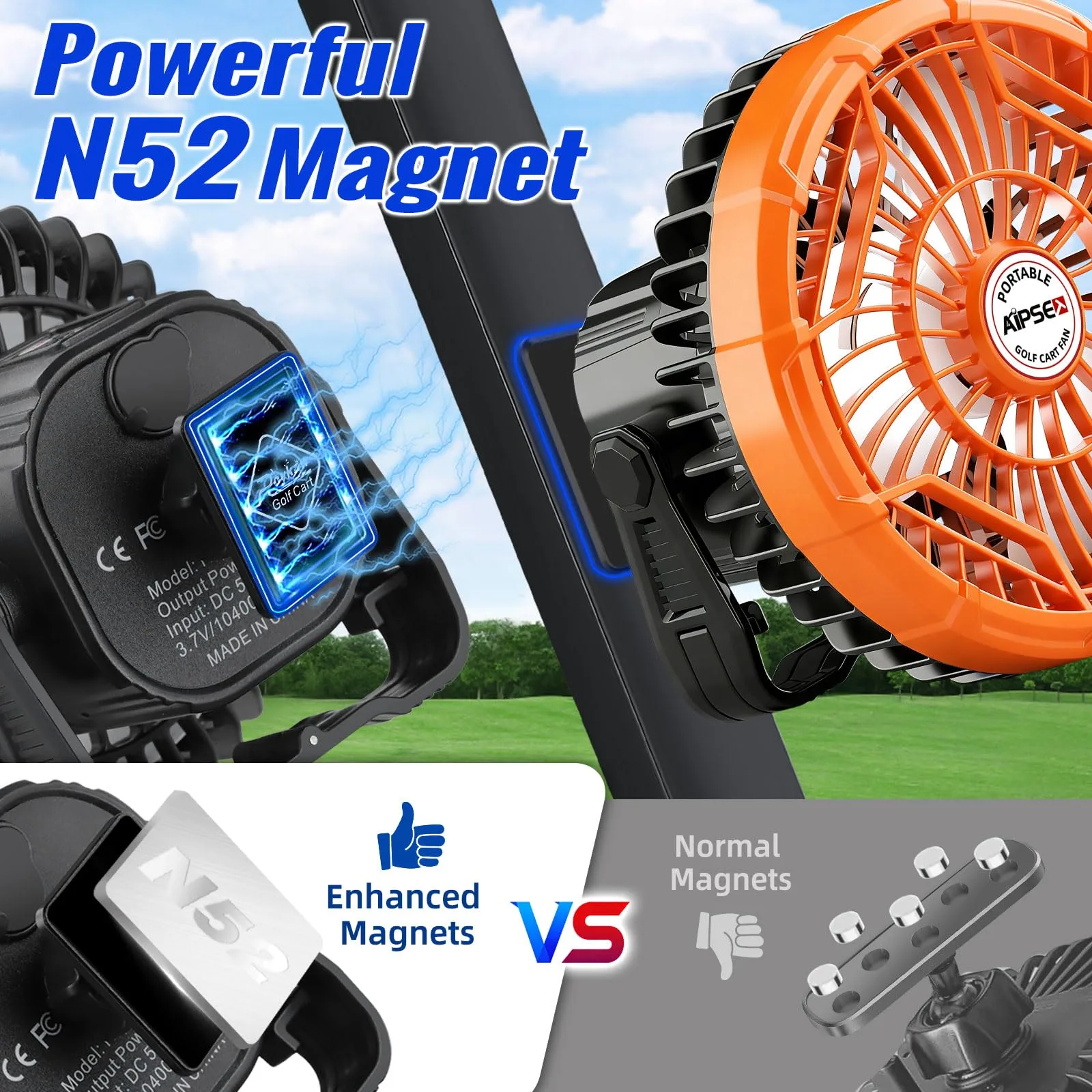 AIPSET Magnetic Rechargeable Golf Cart Fan with LED Lantern — AP0691 image 3