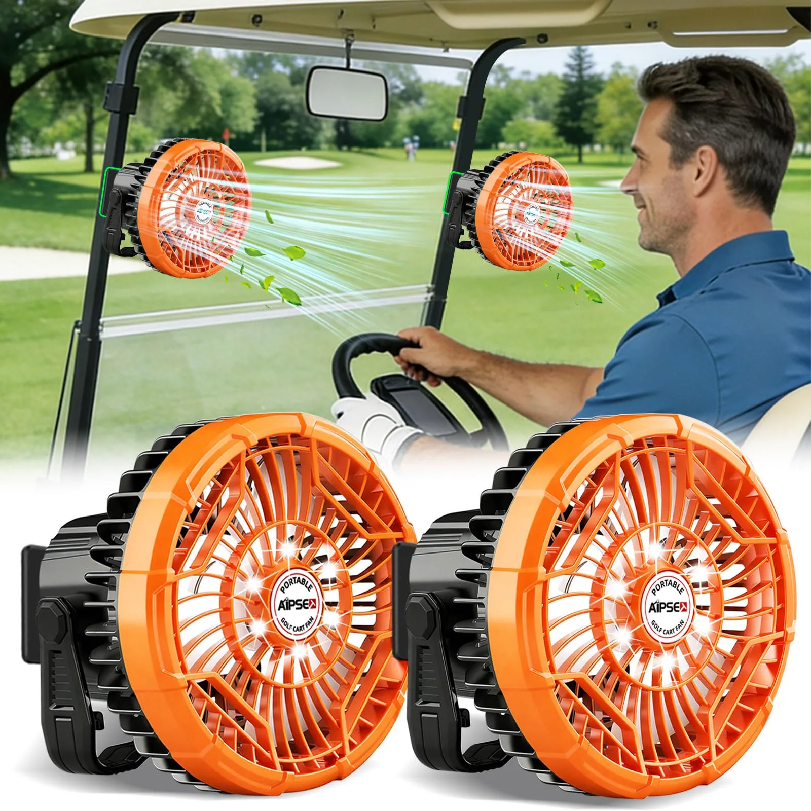 AIPSET Magnetic Rechargeable Golf Cart Fan with LED Lantern — AP0691