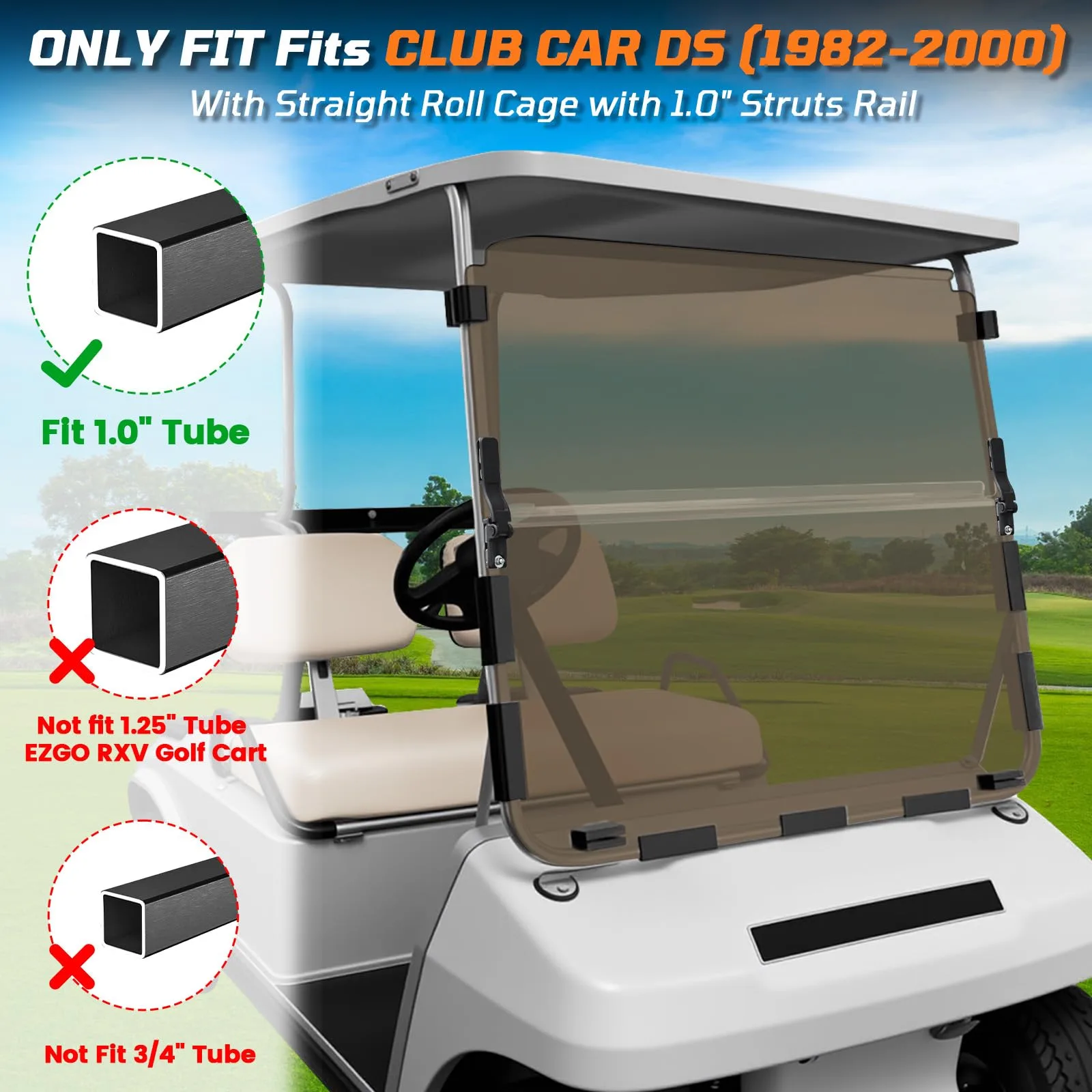 iLSKW Foldable Windshield for Club Car DS 1982-2000 — 5mm Tinted image 2