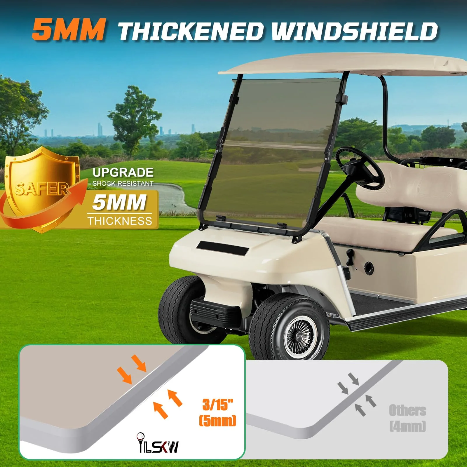 iLSKW Foldable Windshield for Club Car DS 1982-2000 — 5mm Tinted image 4