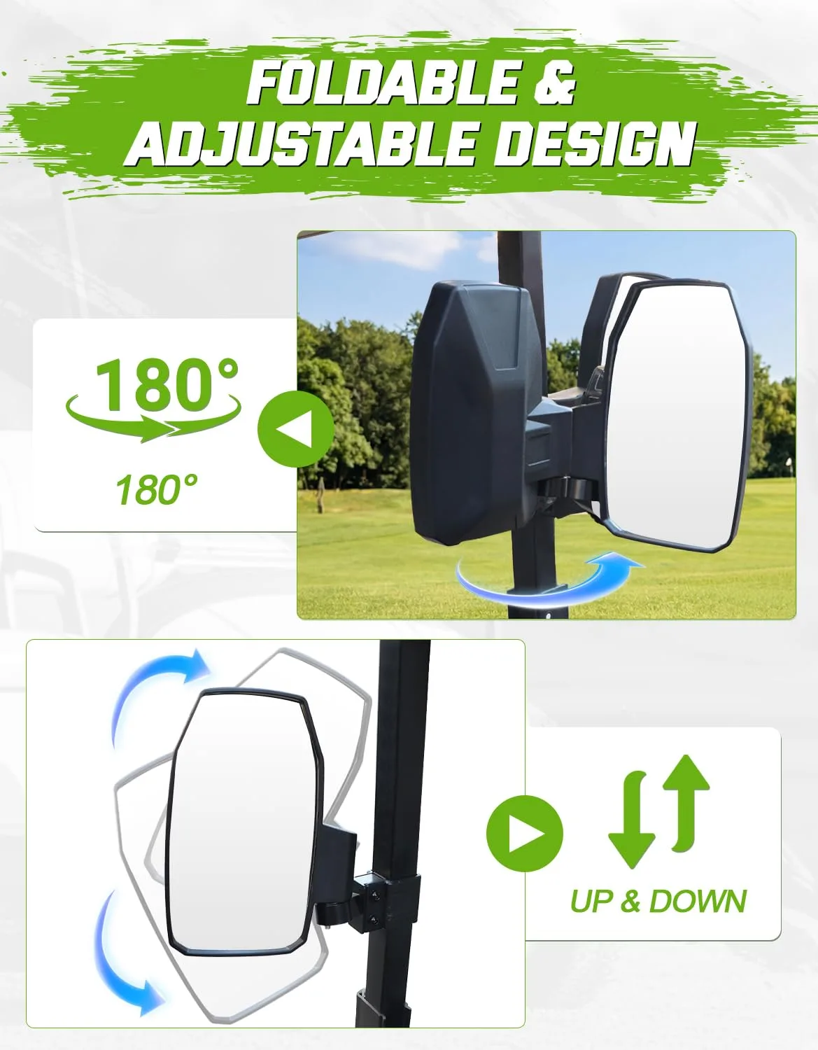 CYOOYC Folding Golf Cart Side Mirrors for E-Z-GO, Club Car, Yamaha image 2