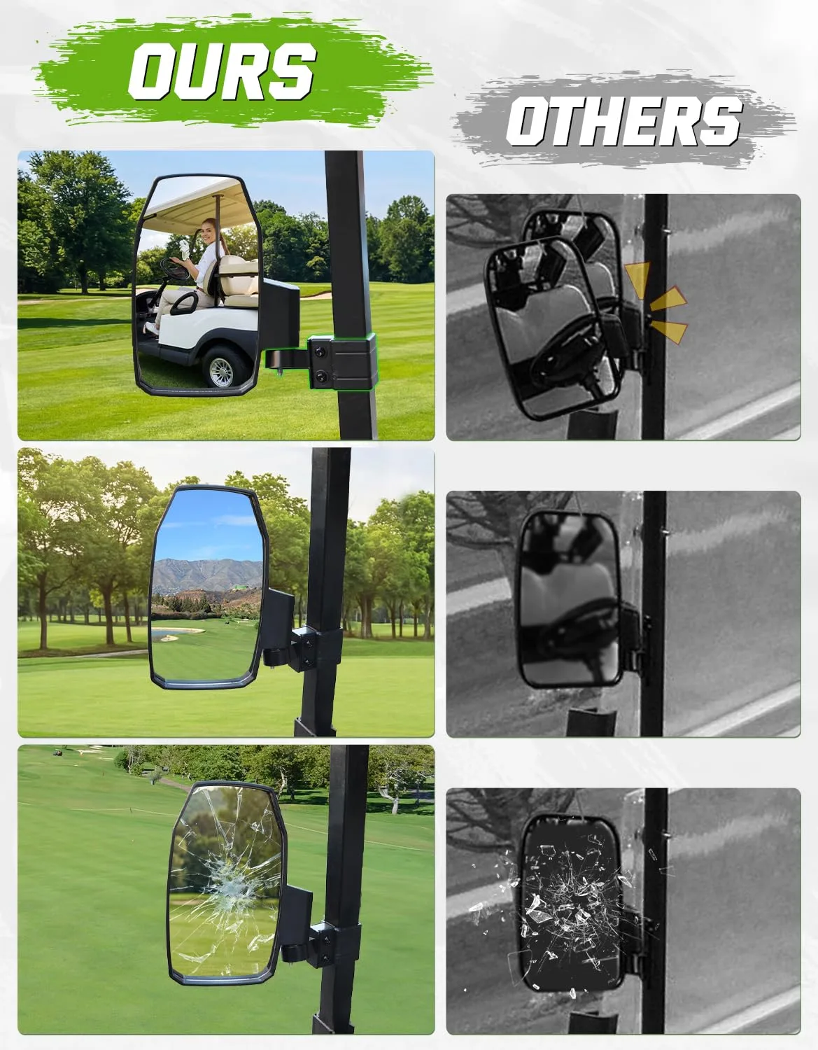 CYOOYC Folding Golf Cart Side Mirrors for E-Z-GO, Club Car, Yamaha image 3