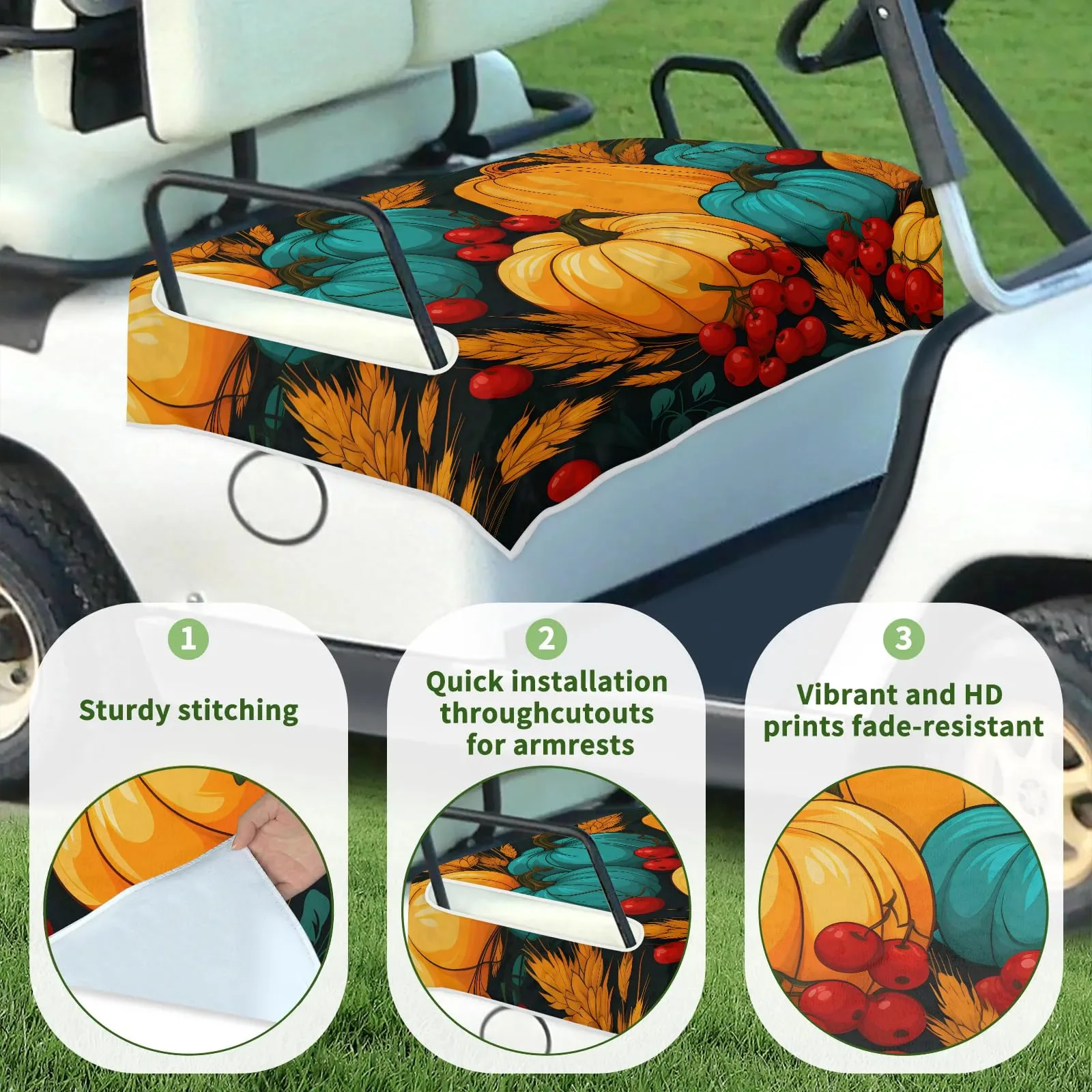 Tiveruda Fall Pumpkin Golf Cart Seat Cover, 51 x 31 in image 3