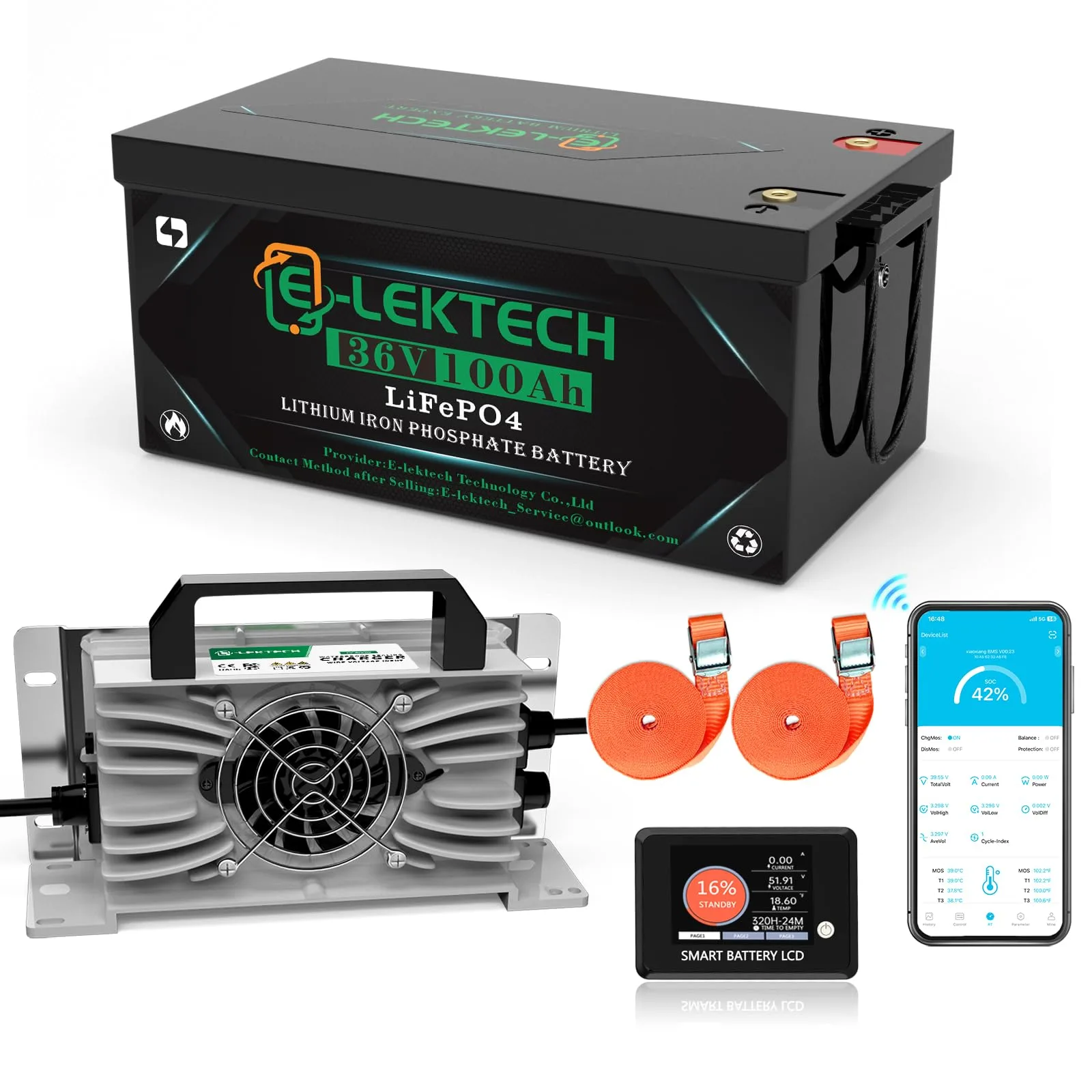 E-LekTech 36V 100Ah LiFePO4 Golf Cart Battery GC-BT-36V