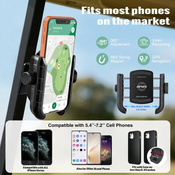 AIPSET Magnetic Golf Cart Phone Holder with 360° Rotation image 2
