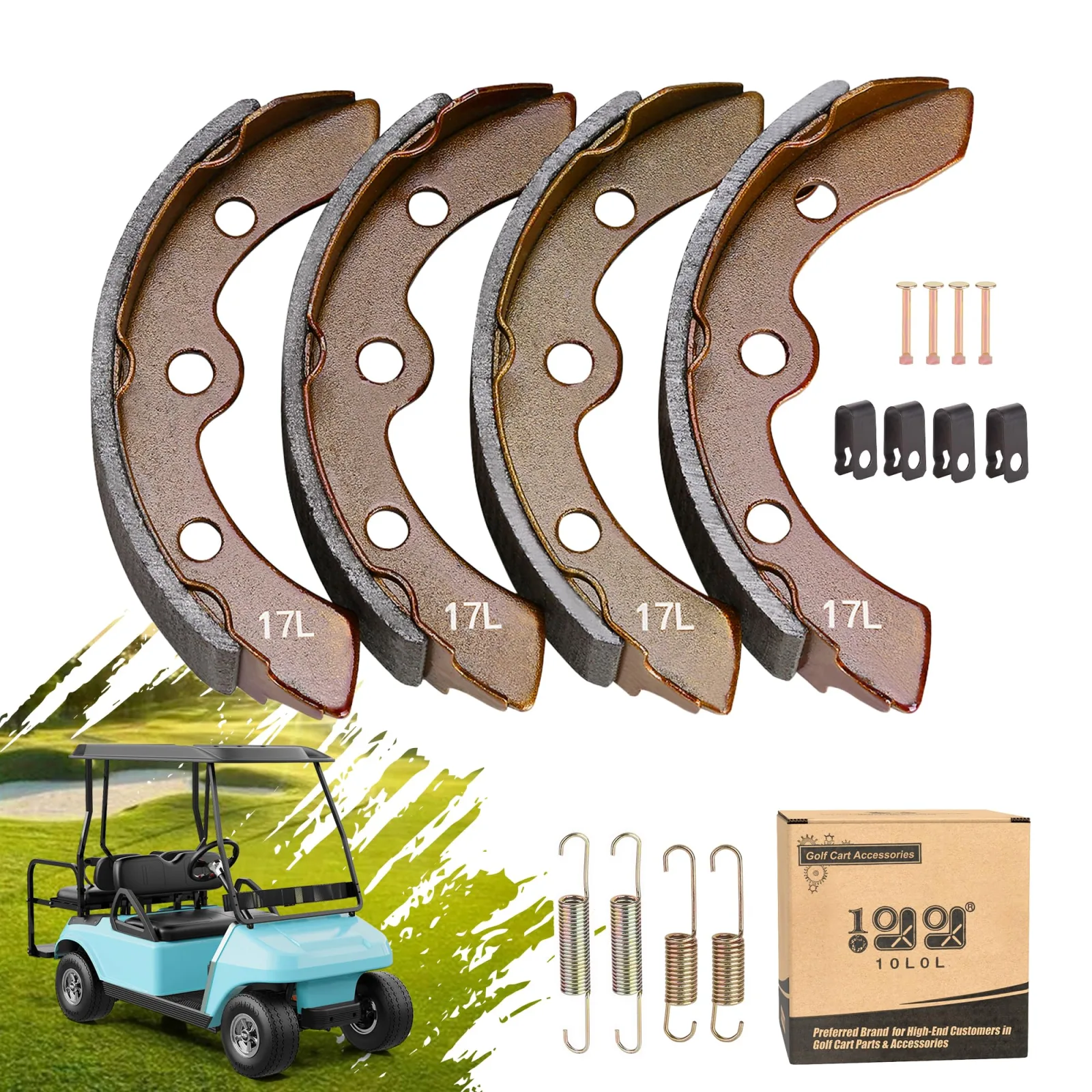10L0L Golf Cart Brake Shoes Kit for EZGO, Club Car & Yamaha
