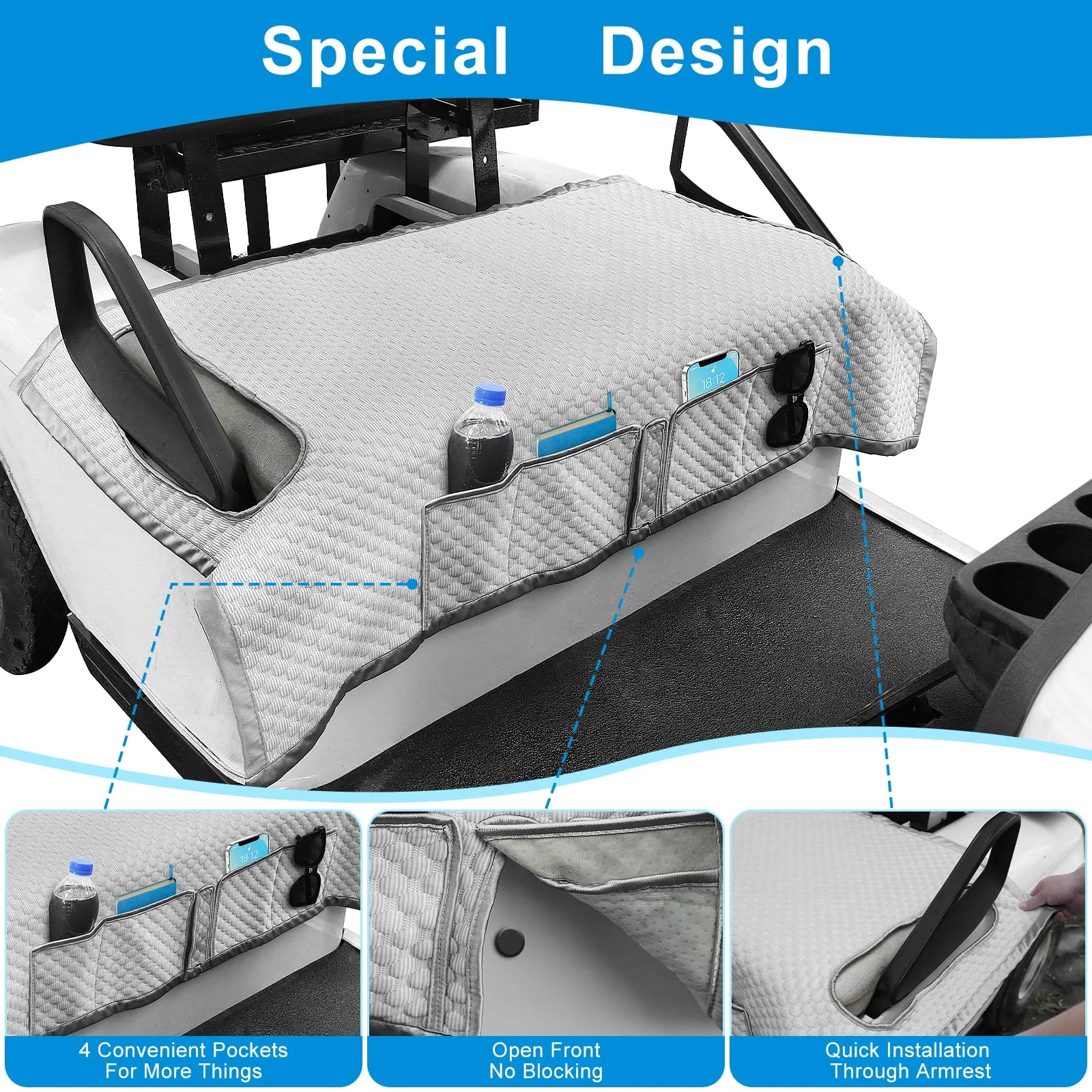 RIZINKART Golf Cart Front Seat Cover with Pockets image 3