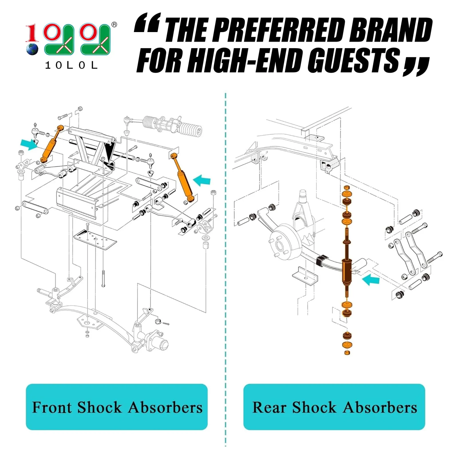 10L0L Heavy Duty Shock Absorber Kit for Club Car DS (1988-2008) & Precedent (2004+) image 2