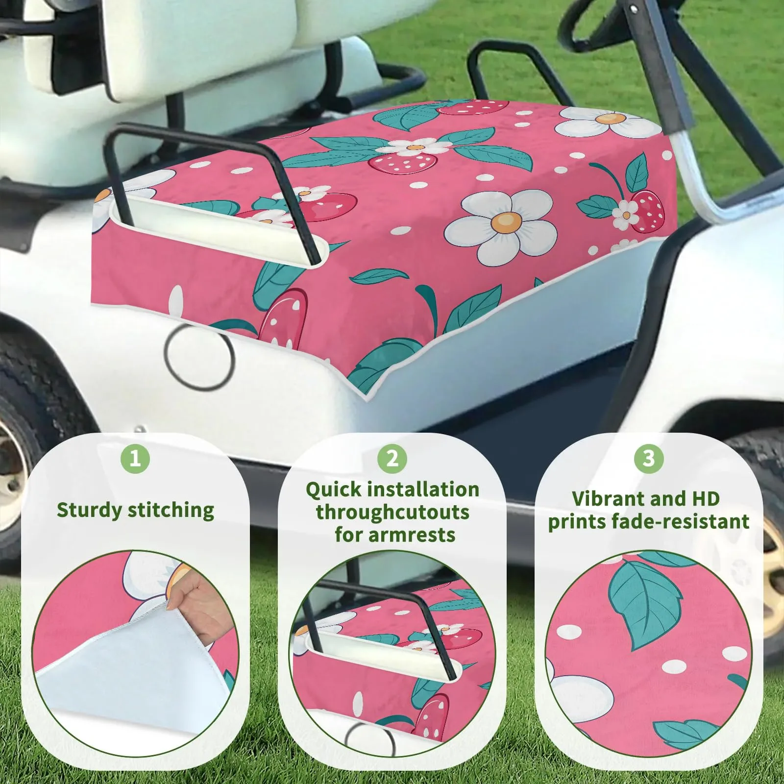 Tiveruda Pink Strawberry Golf Cart Seat Cover Blanket image 3