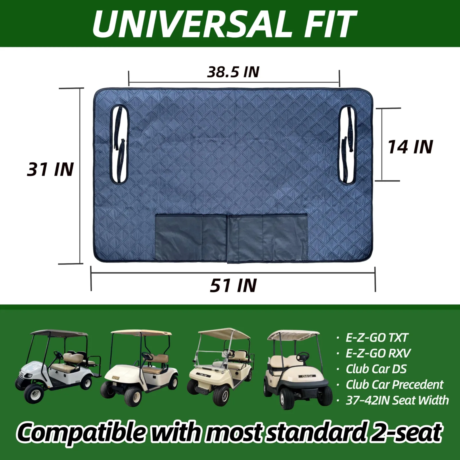 HWIUS 2-Seat Golf Cart Bench Seat Cover Blanket – Navy Blue (SeatCoverBlue) image 2