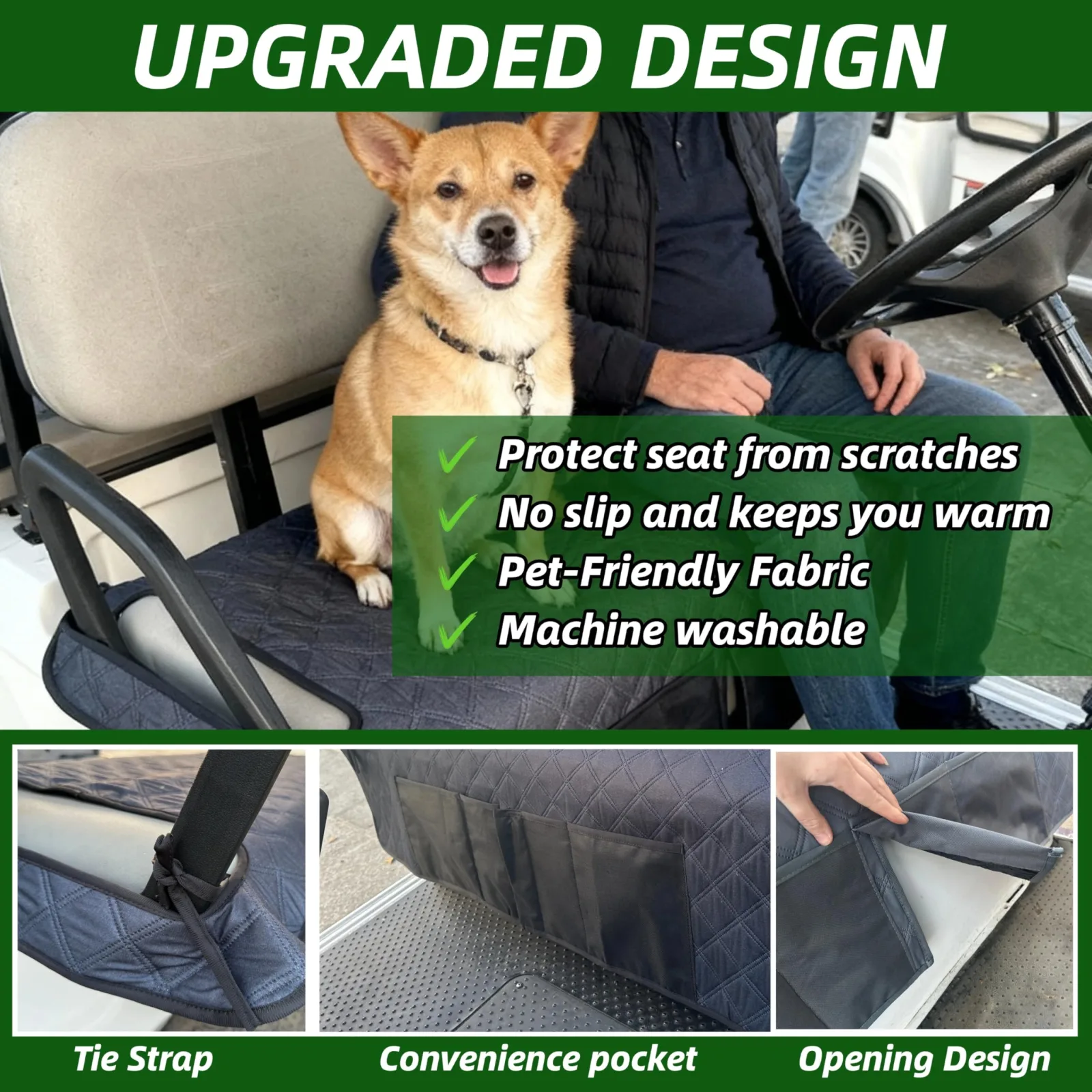 HWIUS 2-Seat Golf Cart Bench Seat Cover Blanket – Navy Blue (SeatCoverBlue) image 3