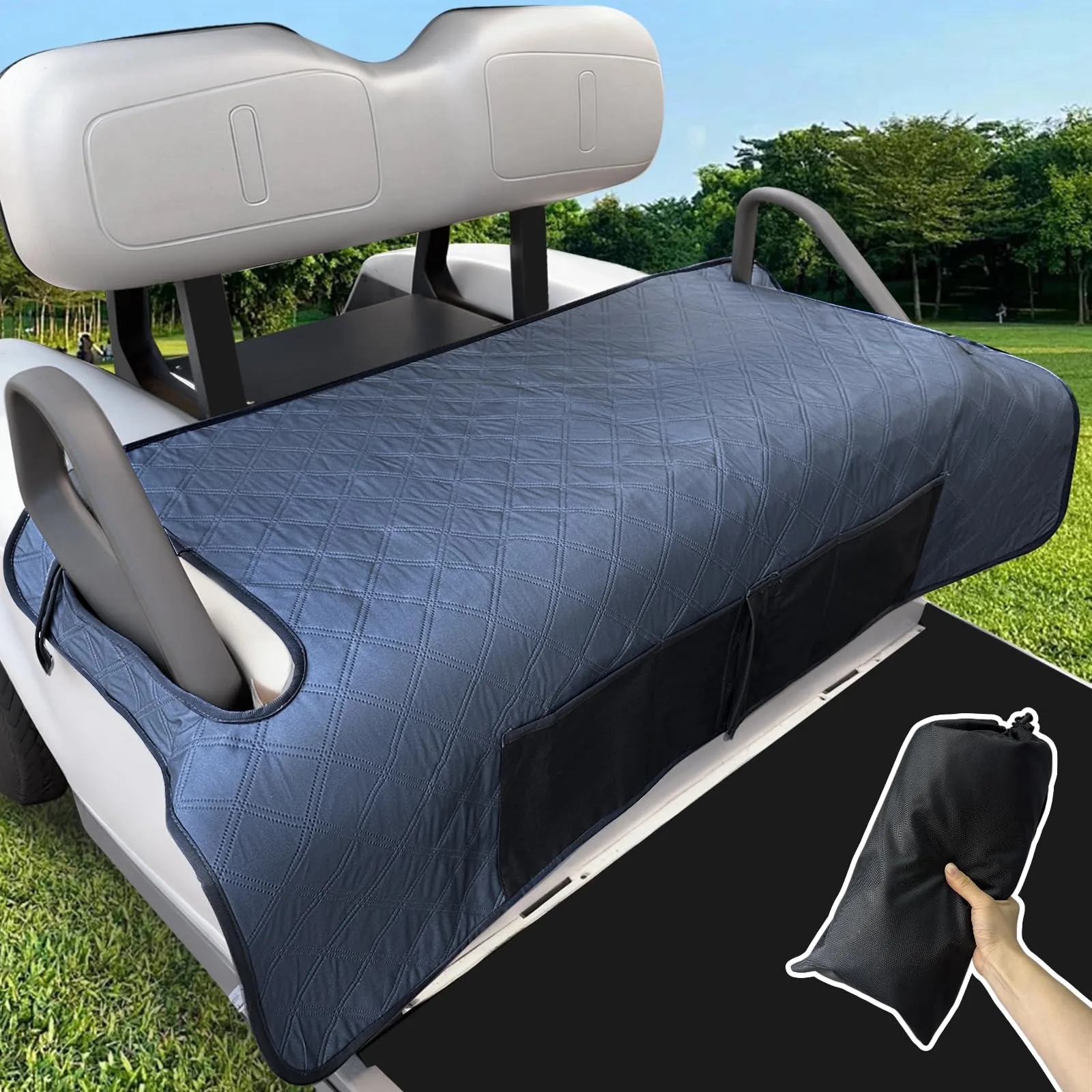 HWIUS 2-Seat Golf Cart Bench Seat Cover Blanket – Navy Blue (SeatCoverBlue)