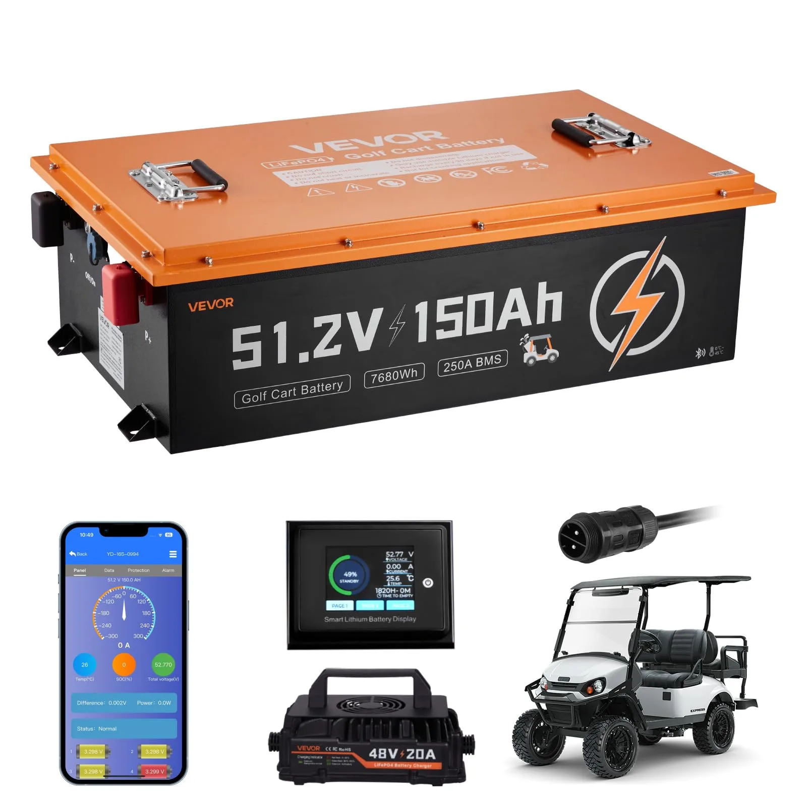 VEVOR 51.2V 150Ah LiFePO4 Golf Cart Battery Kit