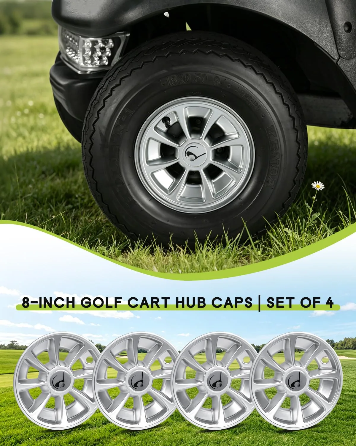 WEIMELL Chrome Golf Cart Hub Caps for 8-Inch Wheels image 2