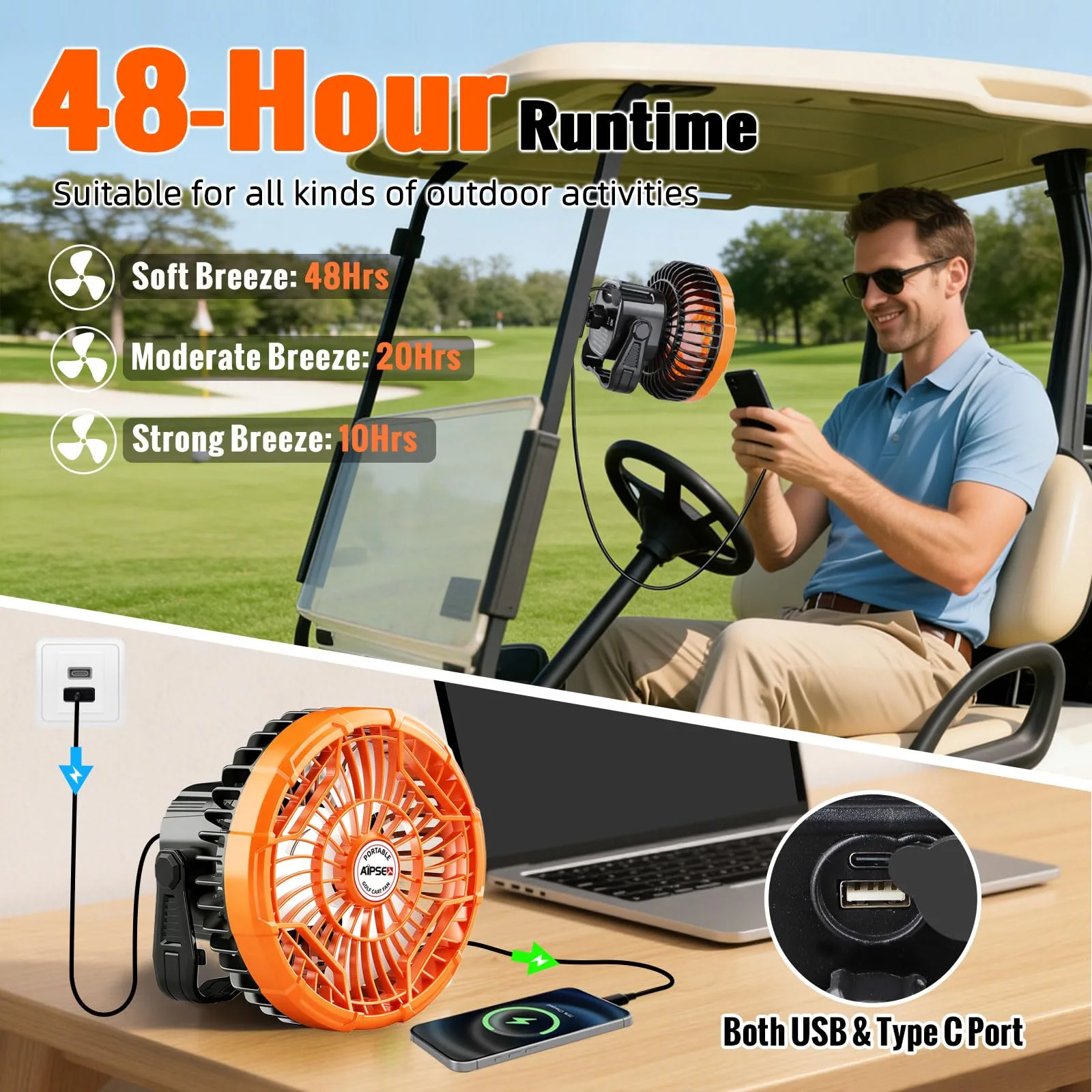 AIPSET AP0690 Magnetic Rechargeable Golf Cart Fan image 2