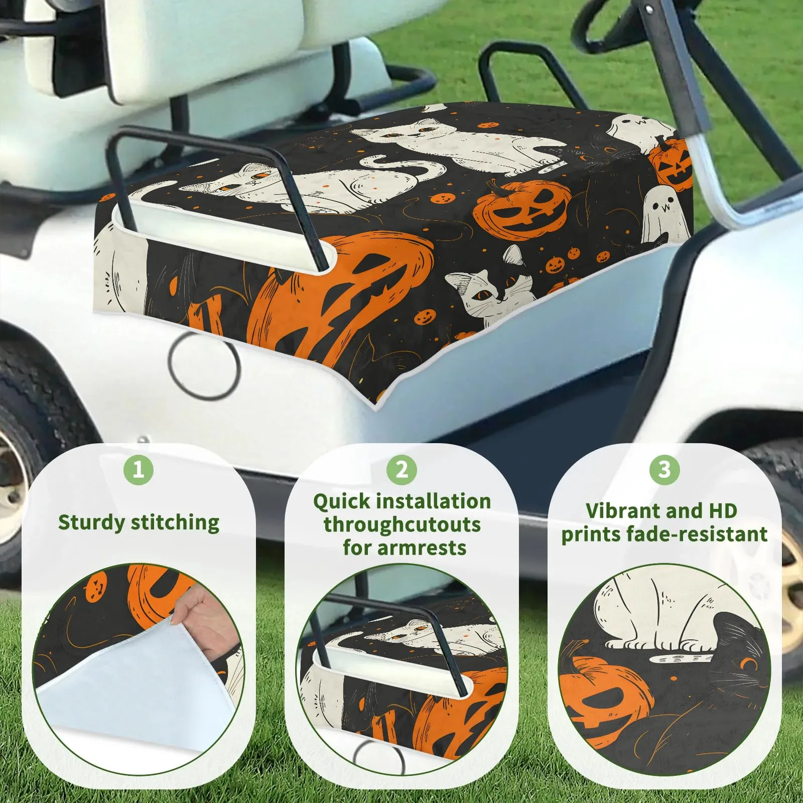 Tiveruda Halloween Kitten Pumpkin Golf Cart Seat Cover image 3