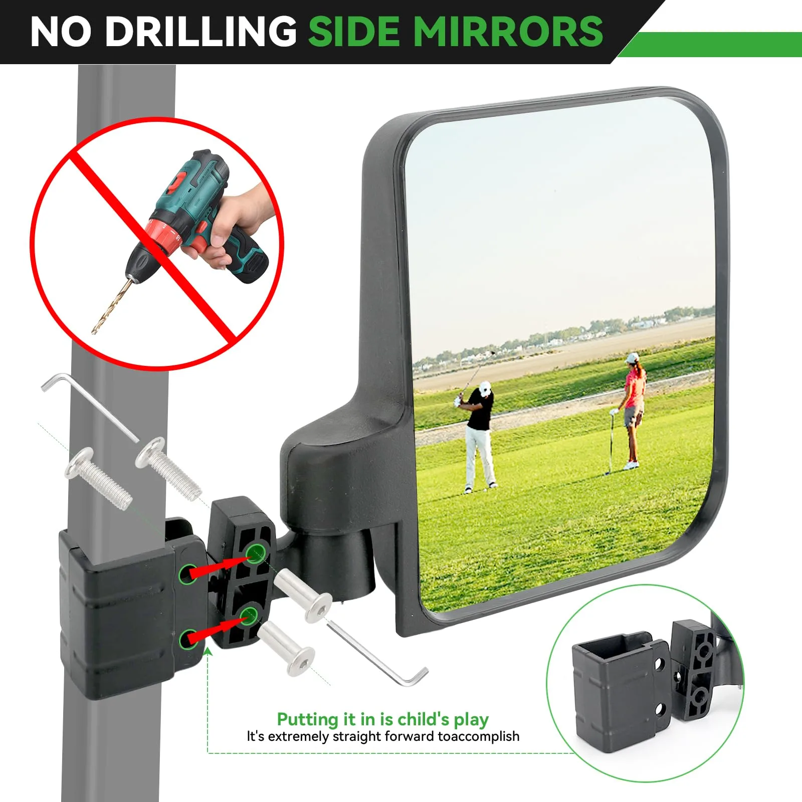 Omgro Golf Cart Side Mirrors with Blind Spot Mirrors, Clamp Mount image 2