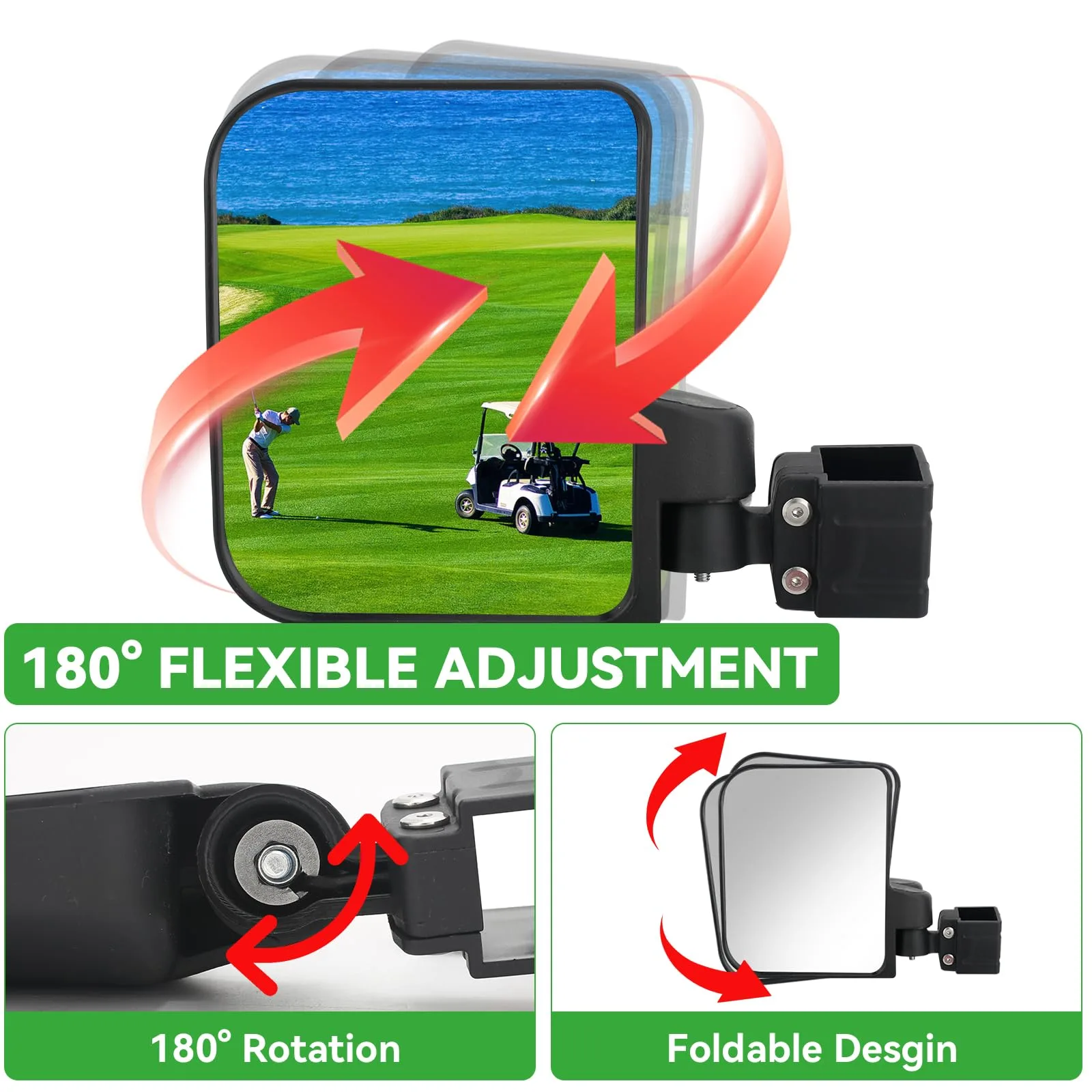 Omgro Golf Cart Side Mirrors with Blind Spot Mirrors, Clamp Mount image 3