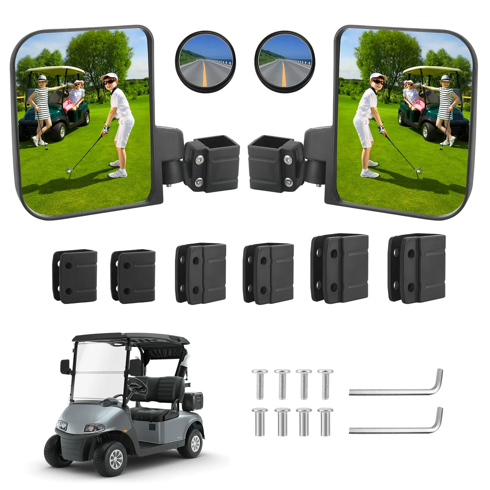 Omgro Golf Cart Side Mirrors with Blind Spot Mirrors, Clamp Mount