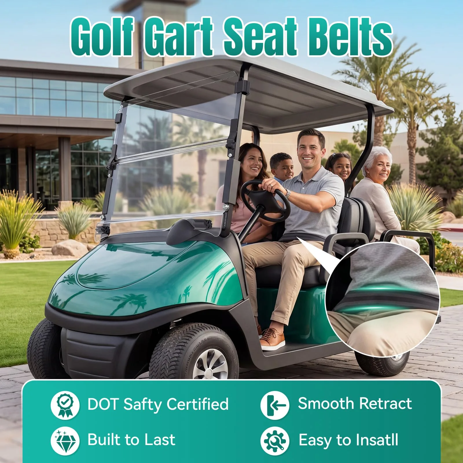 GOPRMACE Retractable Golf Cart Seat Belt Kit, 4-Piece image 4