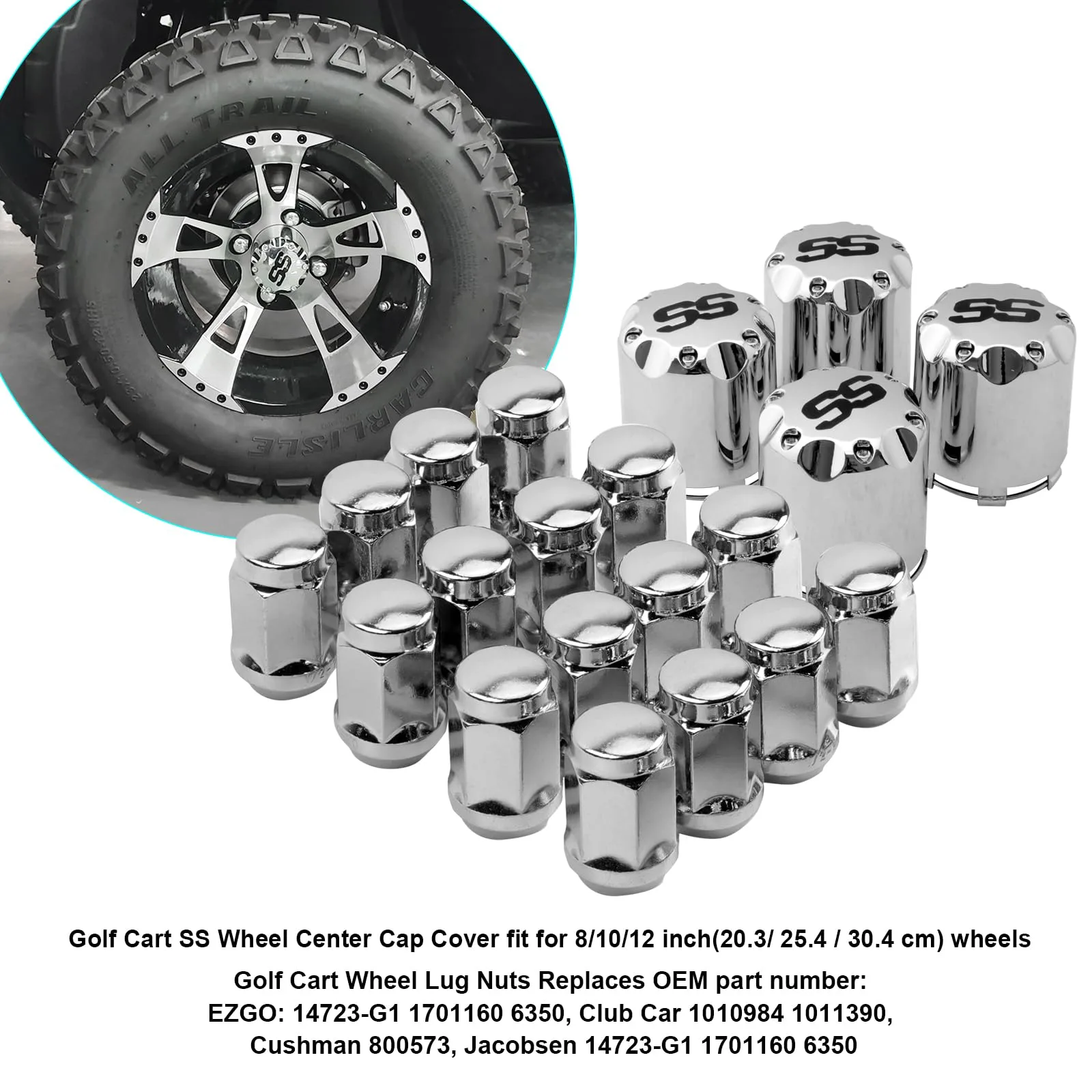 Roykaw G-0231 Golf Cart Hub Caps and Lug Nuts image 2
