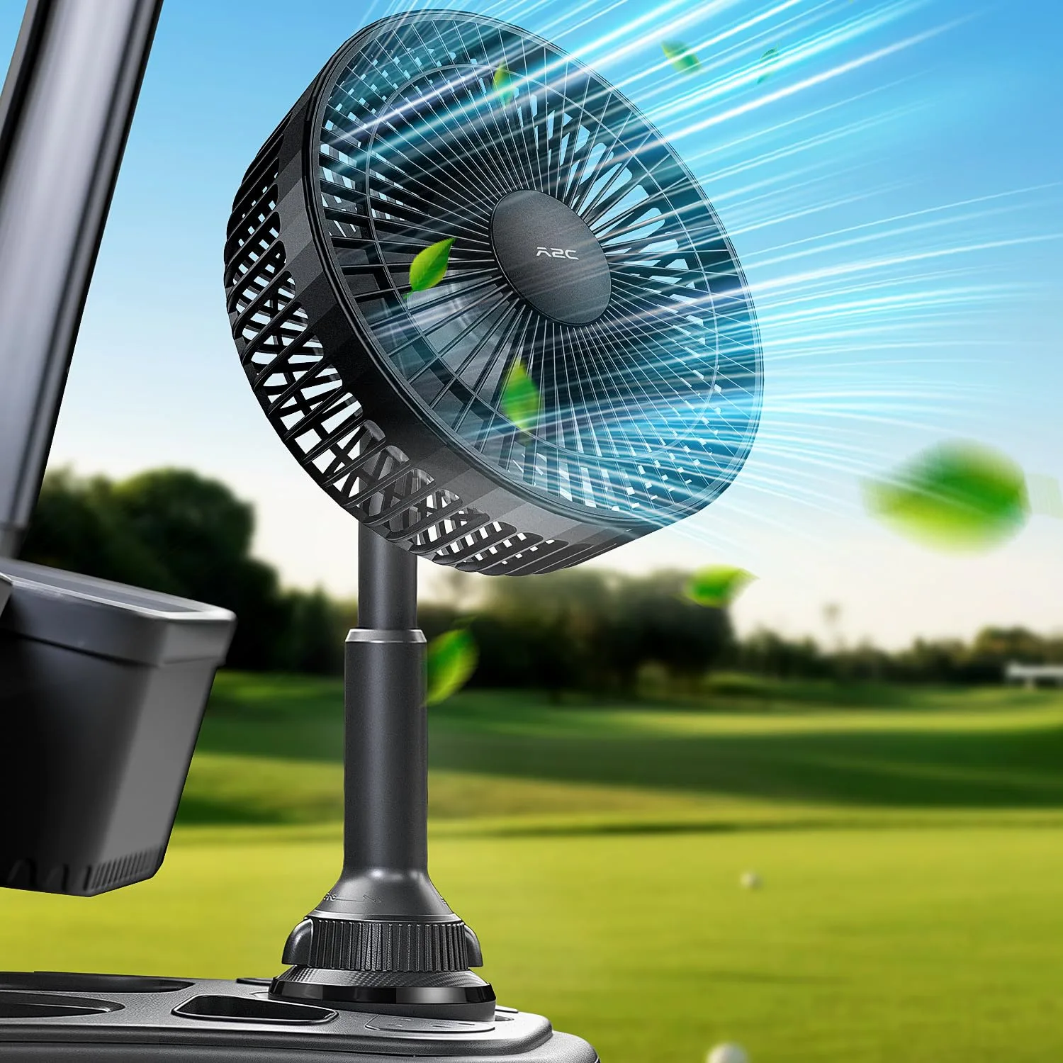A2C 7.5-Inch Golf Cart Fan with Cup Holder Mount