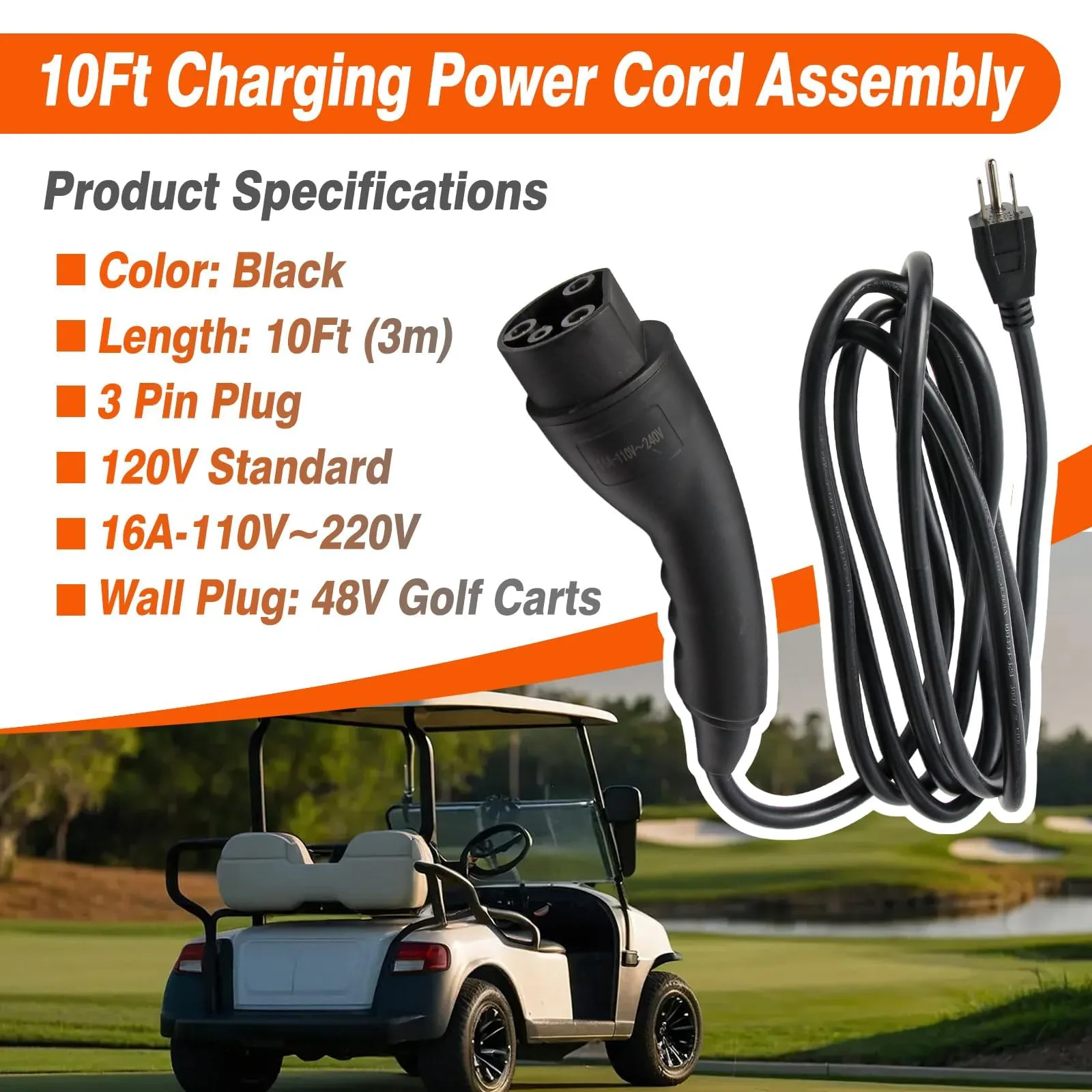 Vierzweites 120V 16A Charging Cord for Evolution Golf Carts image 3