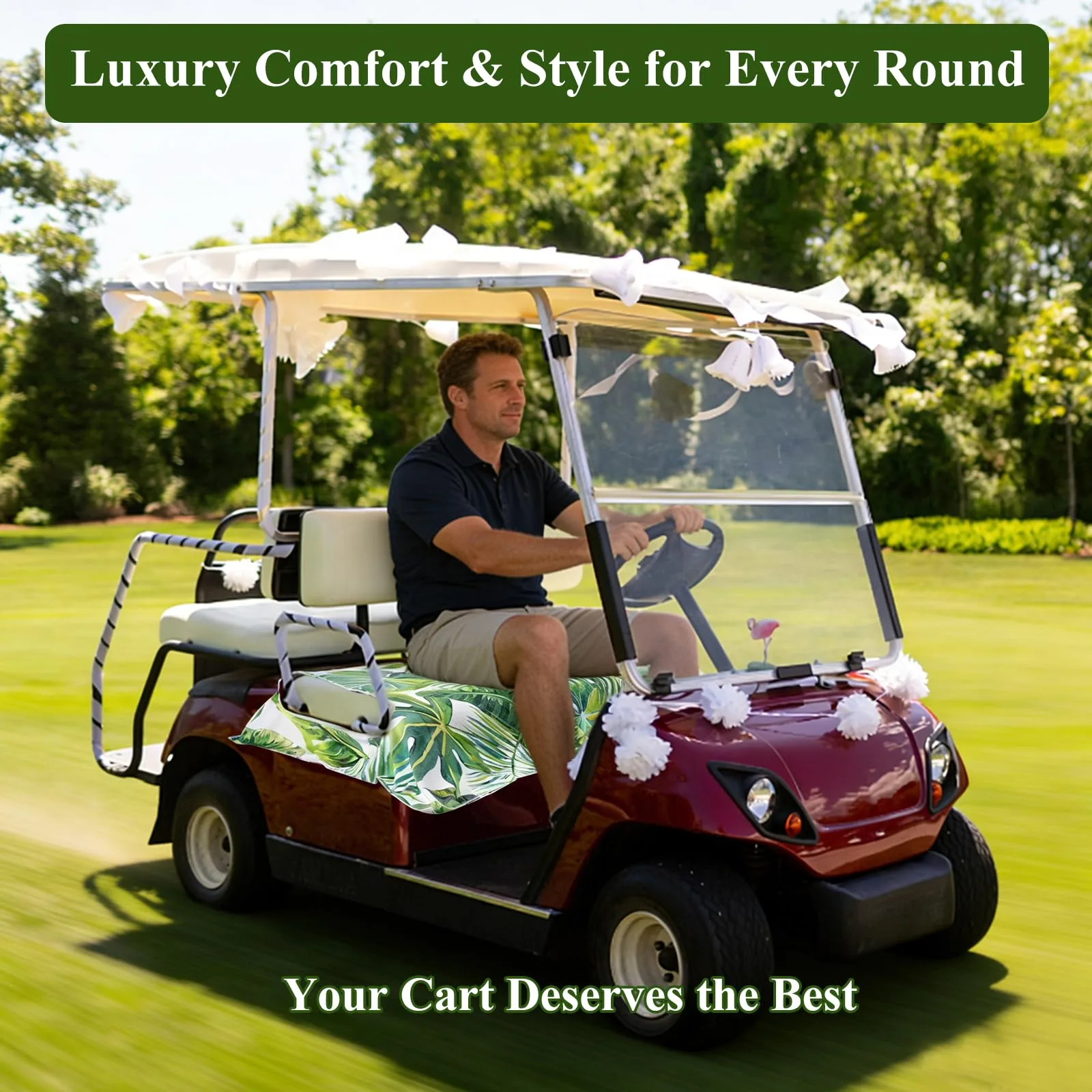 SEJGGKQ Golf Cart Seat Cover Blanket 52" x 31" (Green Pattern) image 3