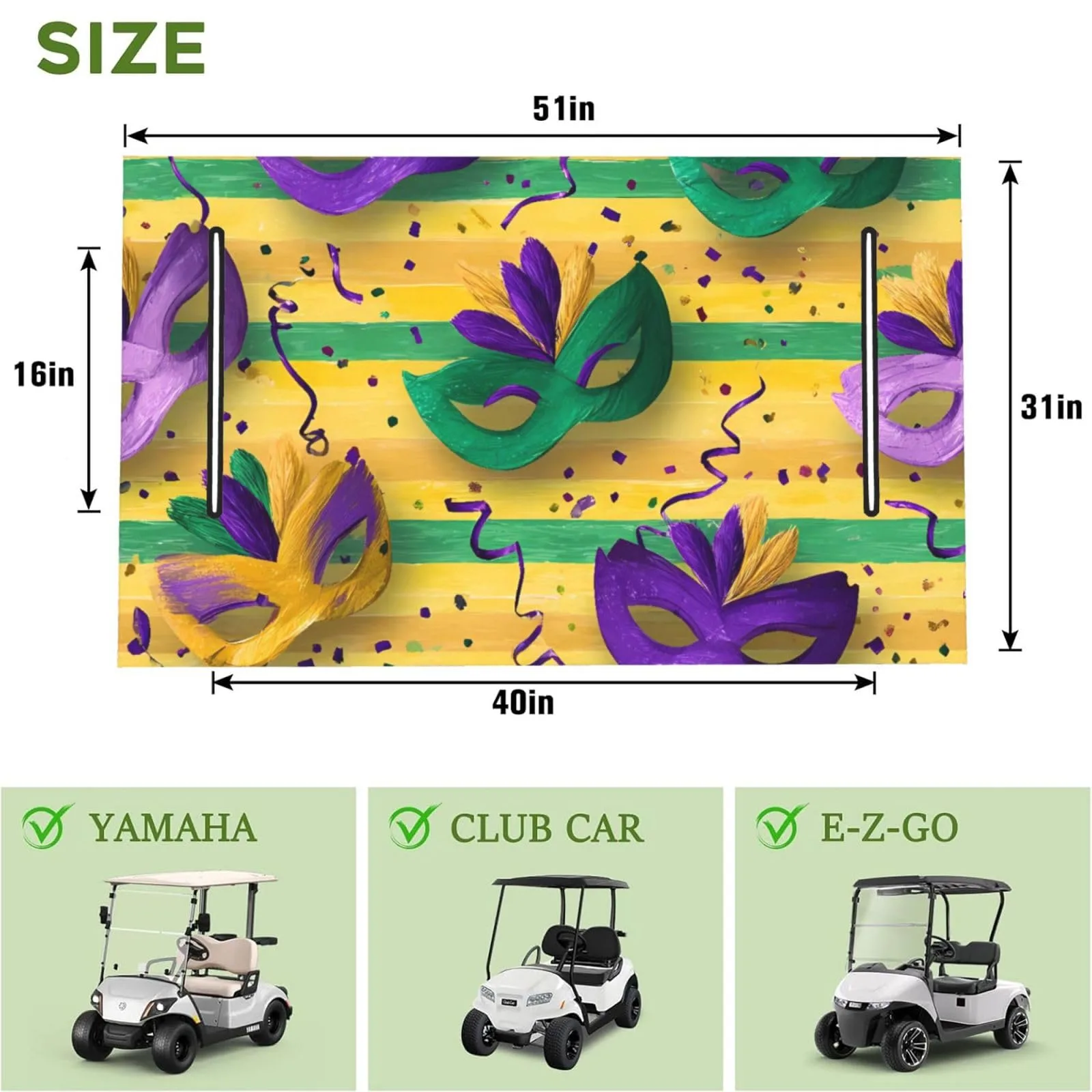 AYCZN Mardi Gras Mask 2-Seater Golf Cart Seat Cover, 51x31 in image 3