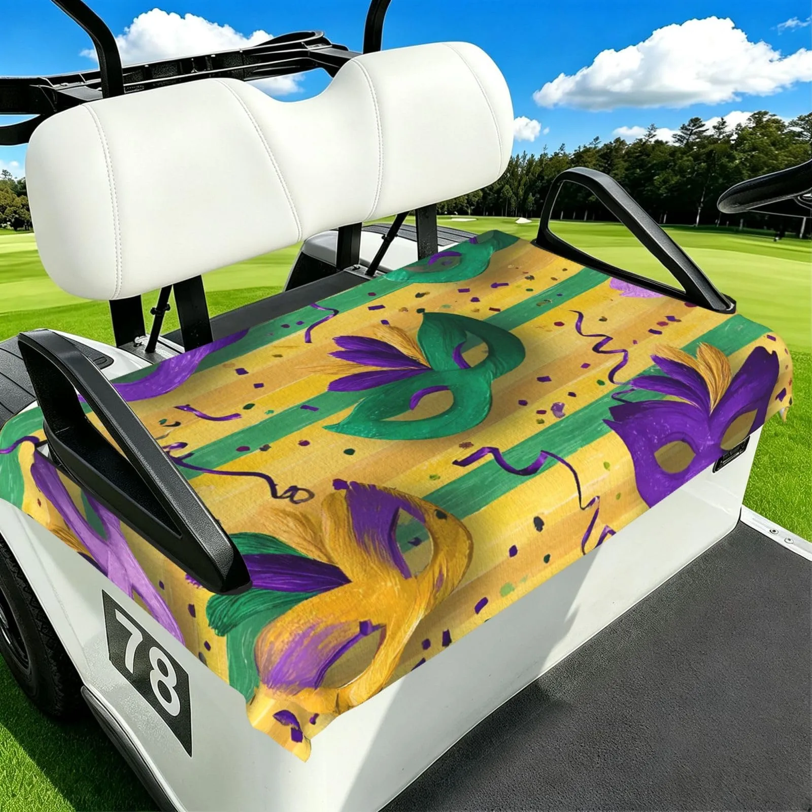 AYCZN Mardi Gras Mask 2-Seater Golf Cart Seat Cover, 51x31 in