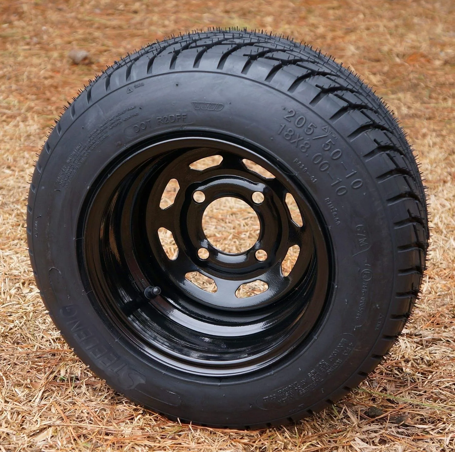 Golf Cart Tire Supply 10x7" Black Steel Wheel & 205/50-10 Tire Combo — Set of 4